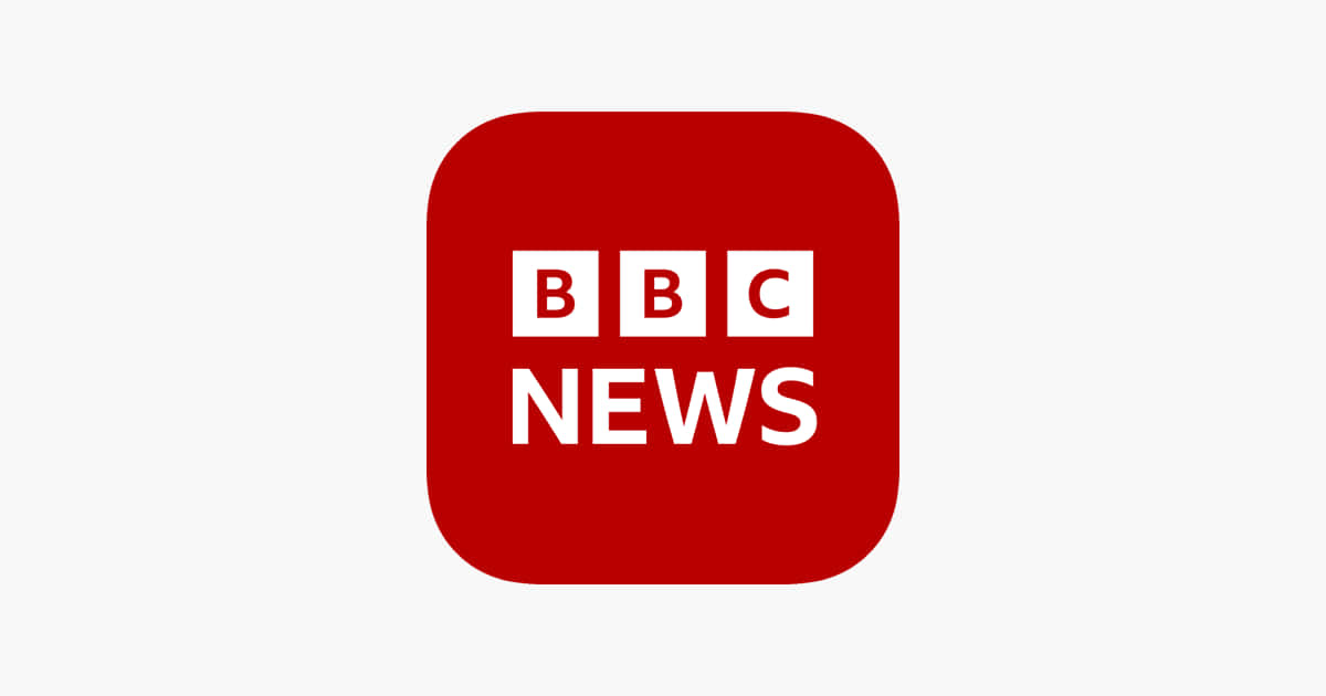 icon 桌布 壁紙 — 一個大膽的紅色圓角方形應用程式圖示，中央有白色BBC NEWS文字，背景為淺灰色。