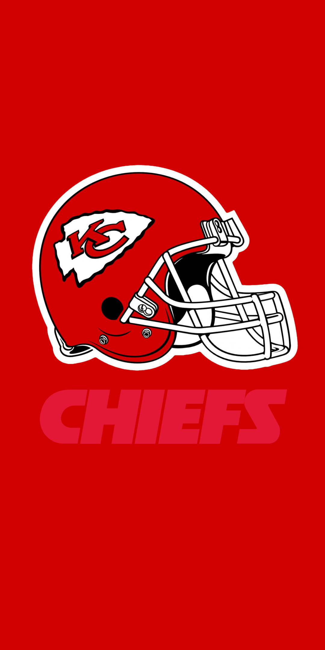 NFL Team Logo 桌布 壁紙 — 一個大膽的紅色堪薩斯城酋長隊美式足球頭盔標誌，帶有白色飾邊，下方是球隊名稱，背景為純紅色。