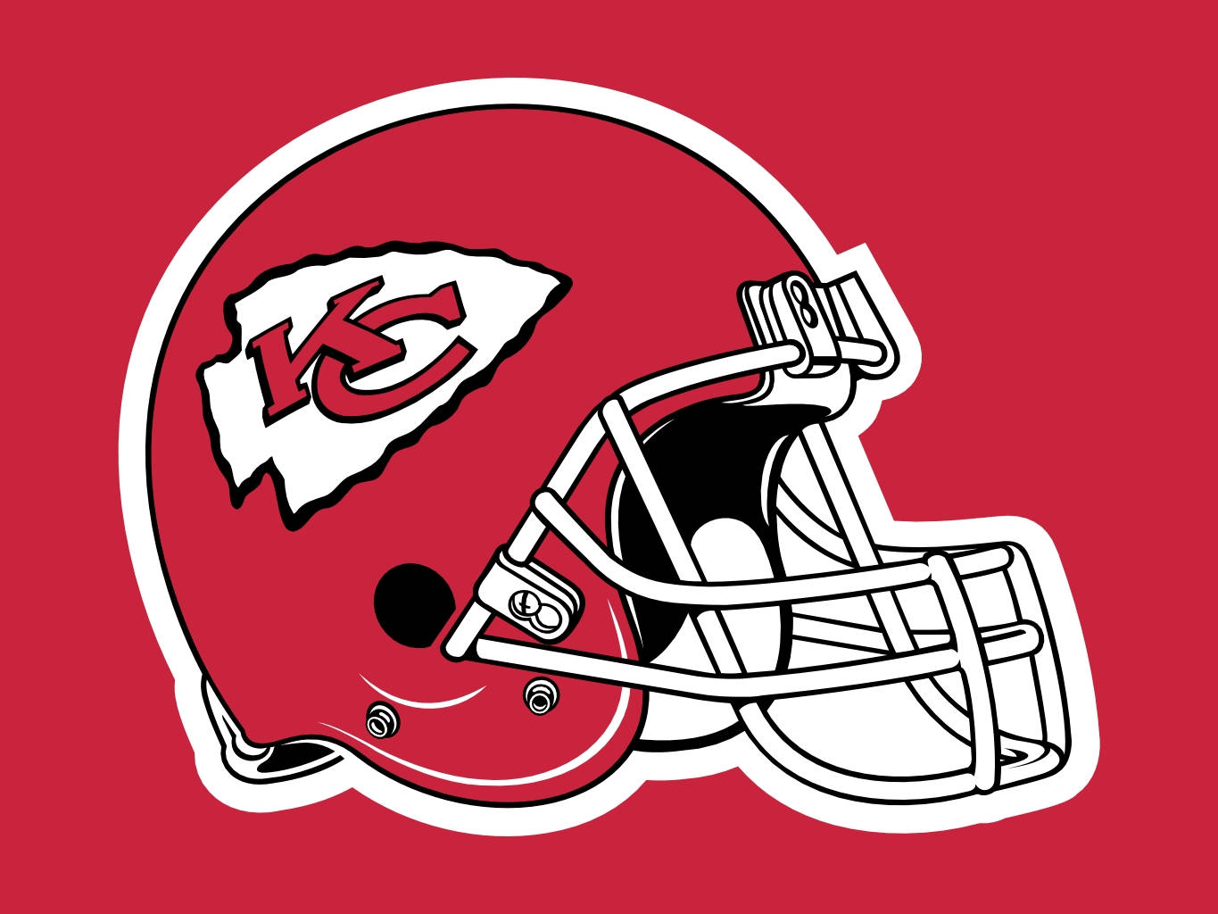 Kansas City Chiefs Logo 桌布 壁紙 — 一個大膽的紅色堪薩斯城酋長隊美式足球頭盔，帶有白色輪廓和球隊標誌，背景為純紅色。