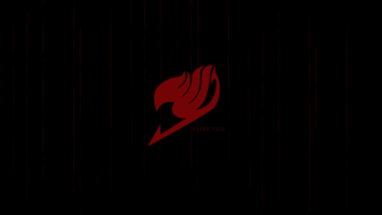 Fairy Tail Logo 桌布 壁紙 — 一個大膽的紅色妖精尾巴標誌在帶有垂直紅色條紋的黑色背景上發光。