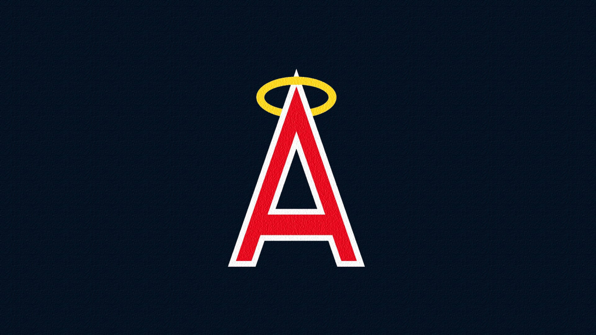 angels 桌布 壁紙 — 一個大膽的紅色字母A，帶有黃色光環，居中在深藍色紋理背景上。