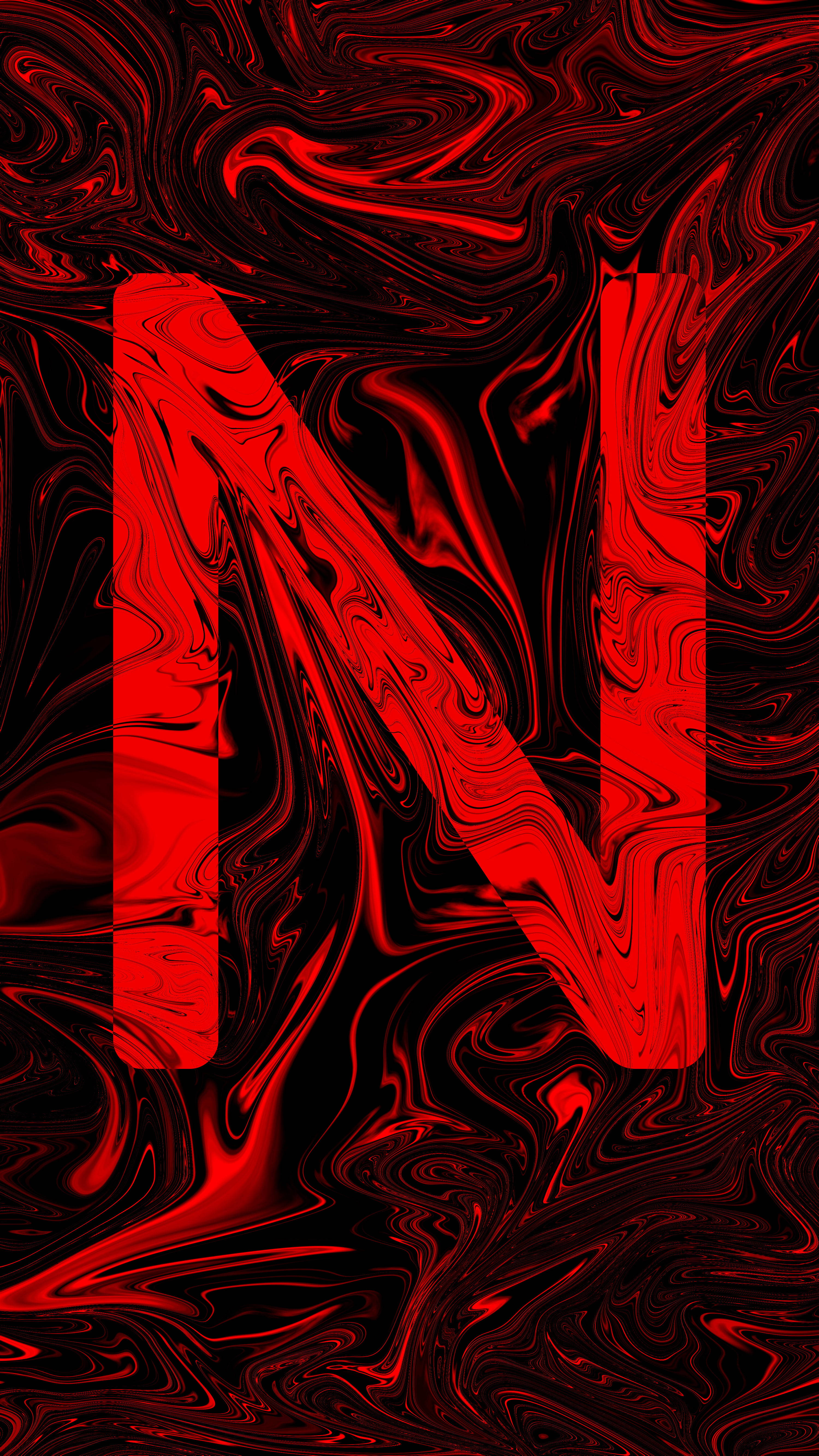 Red Abstract 桌布 壁紙 — 一個大膽的紅色字母N從旋轉的液體狀紅色和黑色抽象背景中浮現。