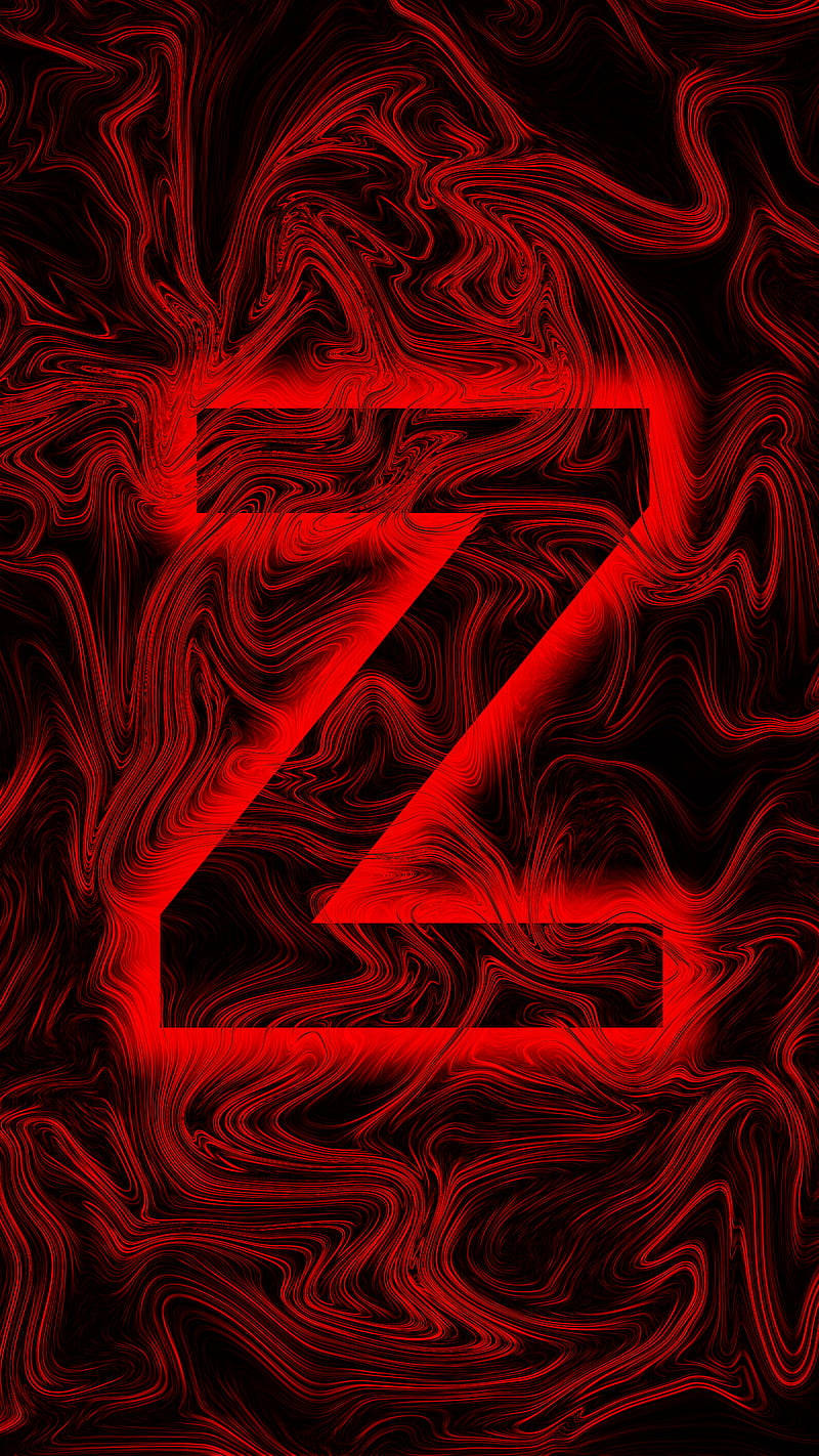 Z 桌布 壁紙 — 一個大膽的紅色字母Z從旋轉的深紅色和黑色液體狀圖案中浮現，呈現數位抽象設計。