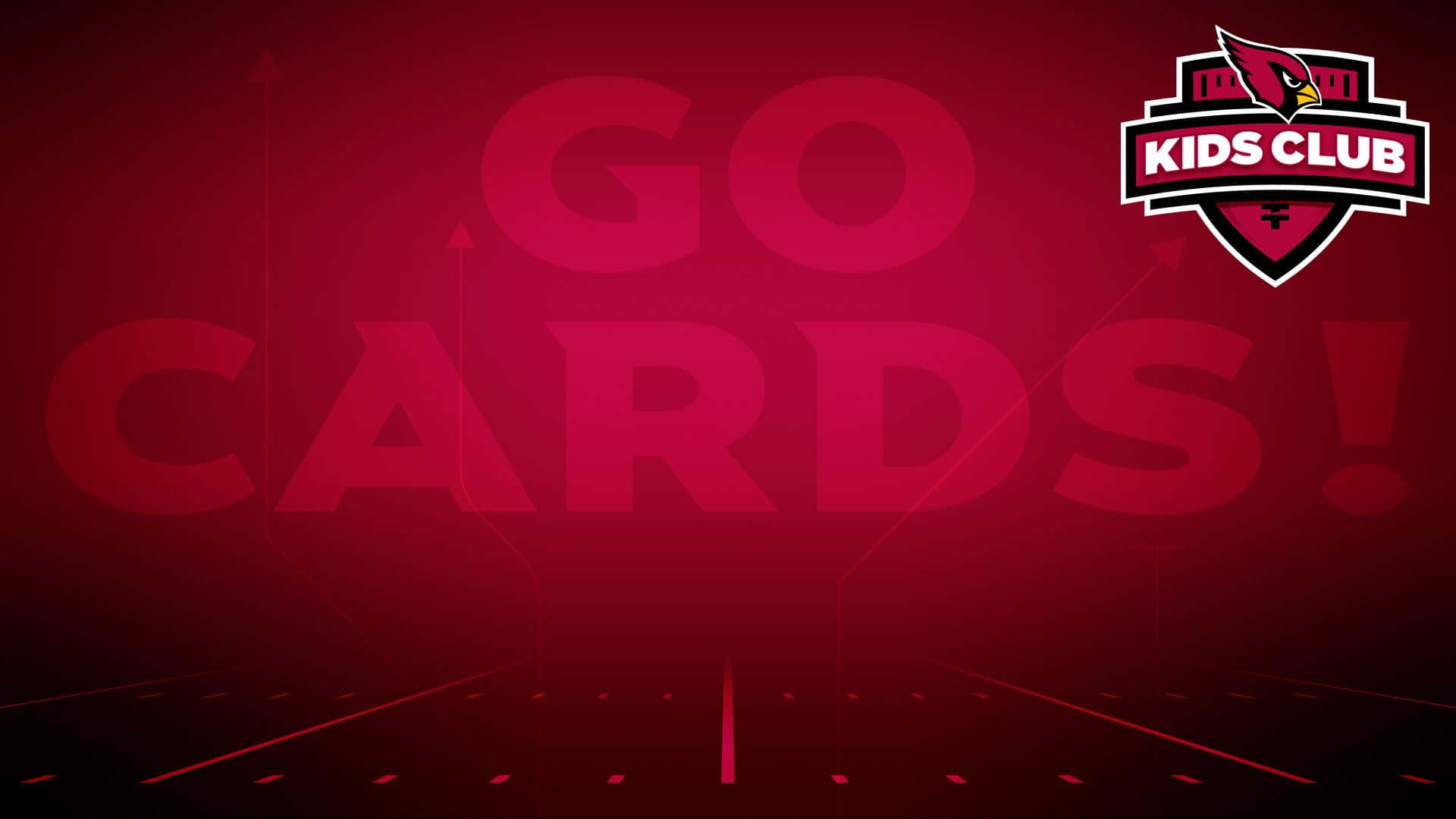 亞利桑那紅雀 桌布 壁紙 — 一個大膽的紅色數位背景，帶有「GO CARDS!」文字和角落的Kids Club標誌。