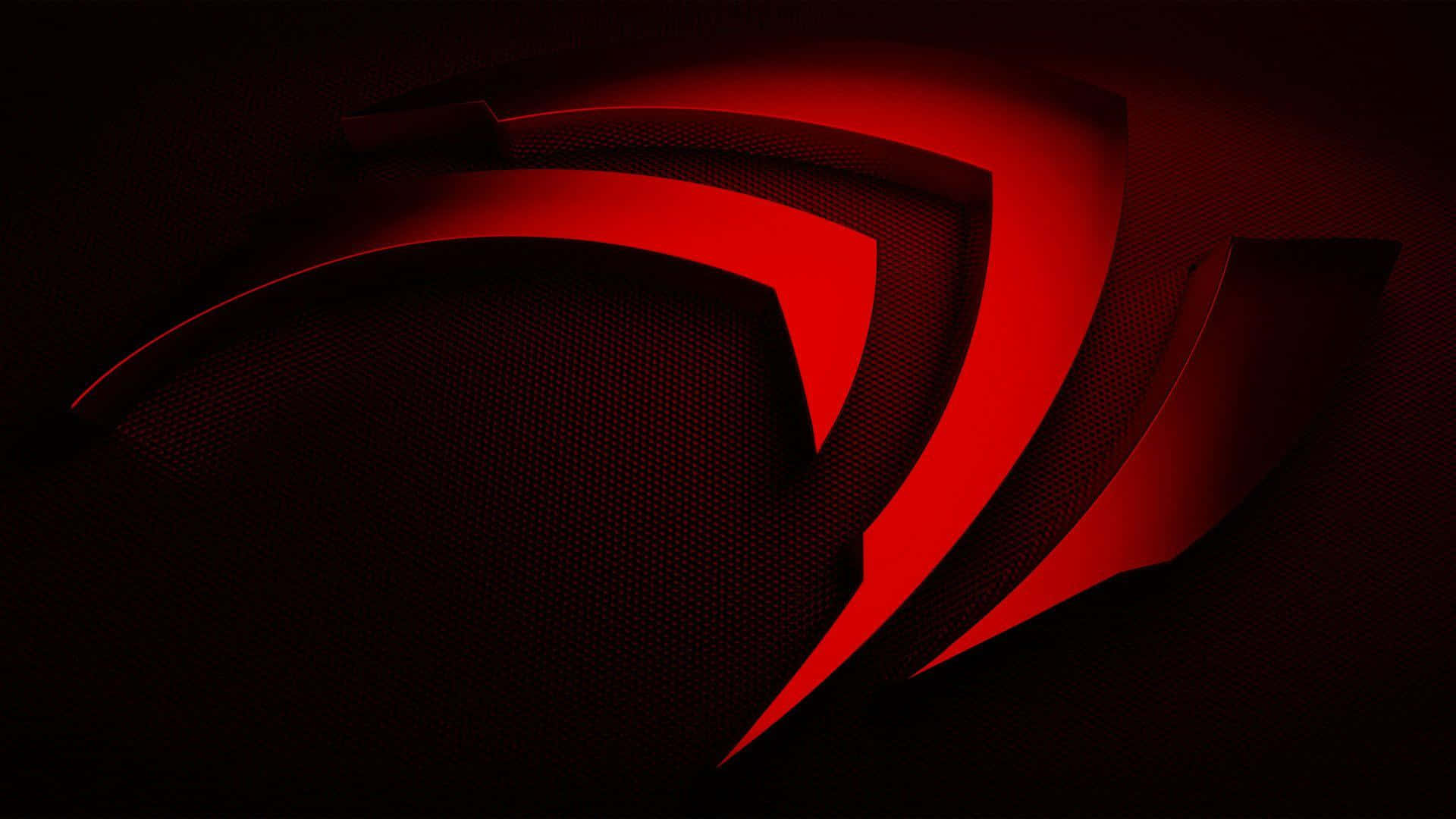 nvidia 桌布 壁紙 — 一個大膽的紅色棱角標誌在帶有戲劇性燈光和銳利陰影的深色紋理背景上發光。