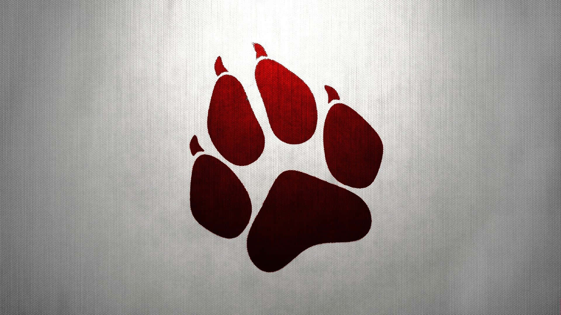 paws 桌布 壁紙 — 一個大膽的紅色狼爪印在帶有微妙照明的紋理灰色金屬背景上脫穎而出。