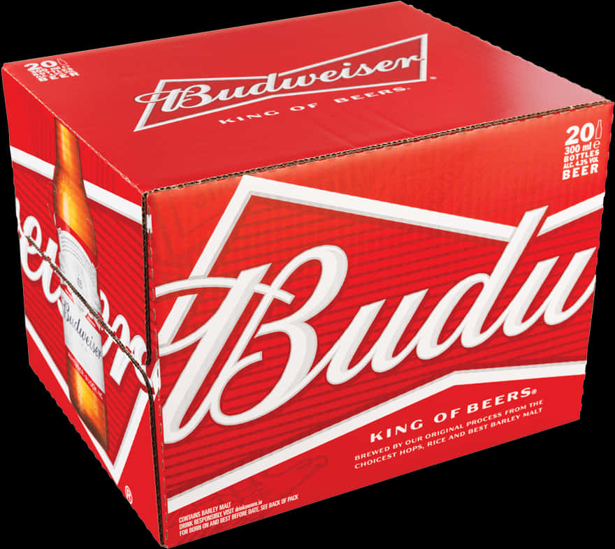 Beer 桌布 壁紙 — 一個大膽的紅色百威啤酒箱，帶有白色標誌和瓶子圖案，背景為黑色。