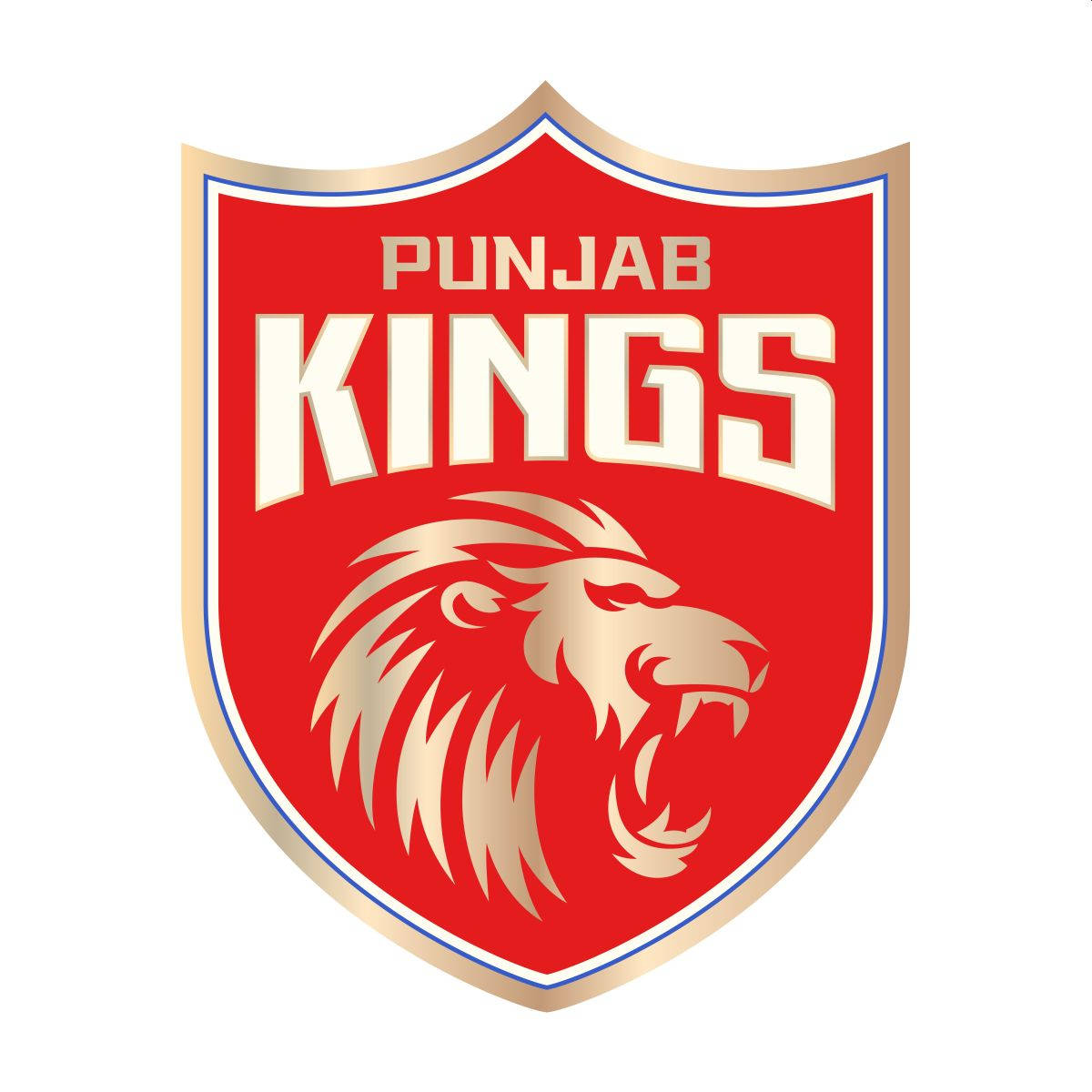 punjab kings 桌布 壁紙 — 一個大膽的紅色盾牌標誌，上面有一隻咆哮的金色獅子和白色粗體字 Punjab Kings。