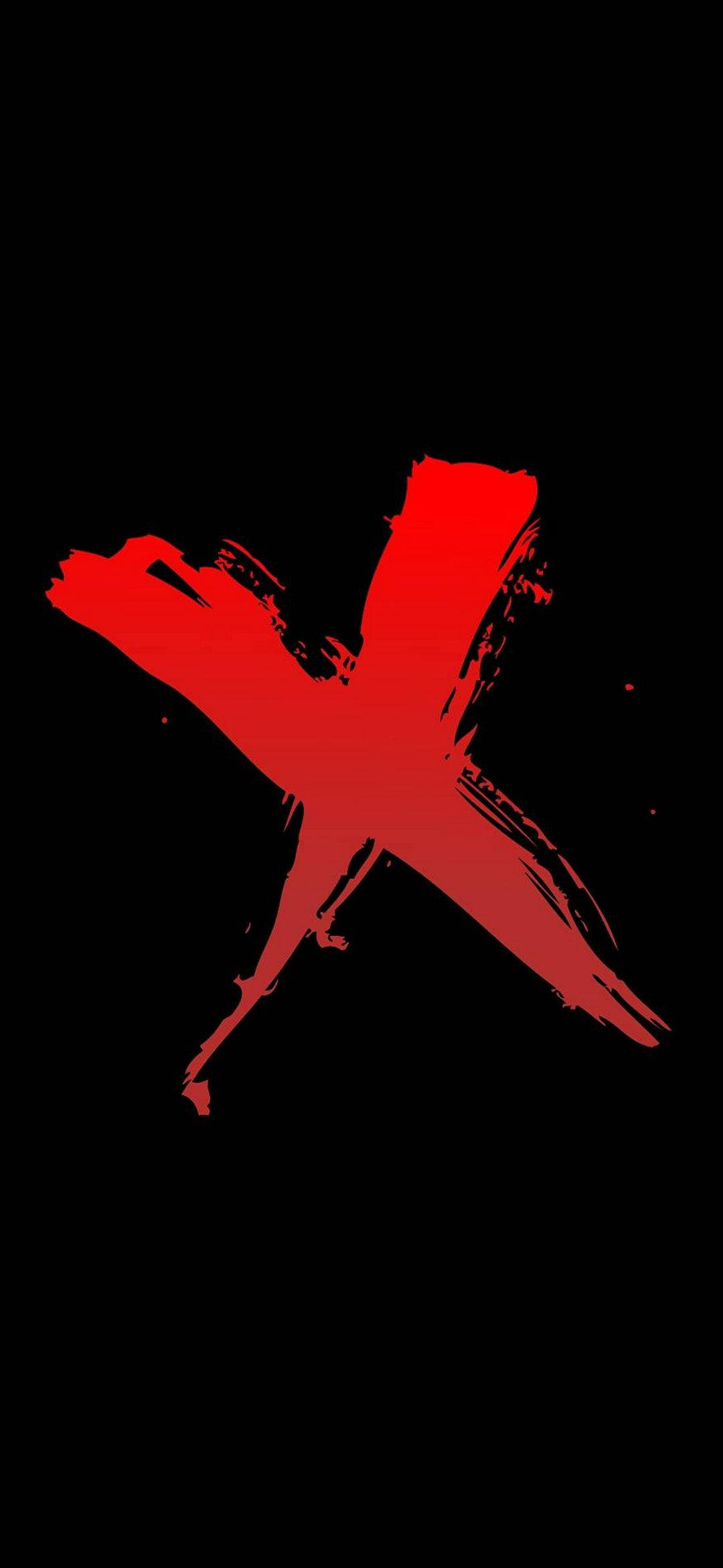 X 桌布 壁紙 — 一個大膽的紅色筆觸 'X' 主導了帶有紋理邊緣的漆黑背景。
