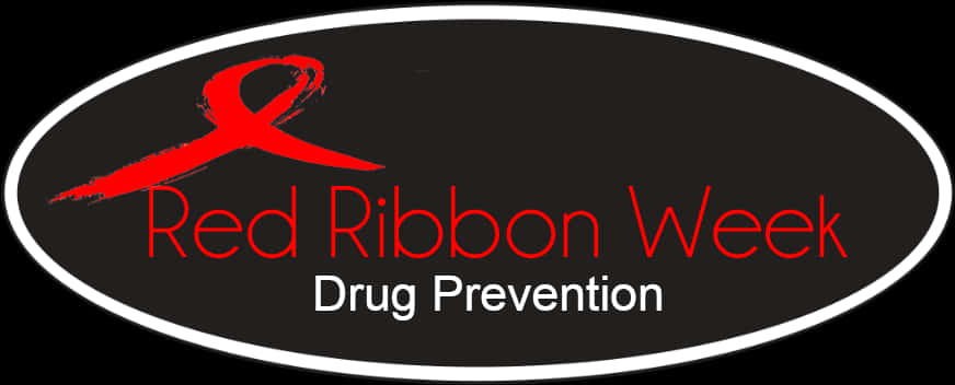 Ribbon Banner 桌布 壁紙 — 一個大膽的紅色絲帶標誌，位於黑色橢圓形背景上，帶有白色邊框，推廣藥物預防意識。