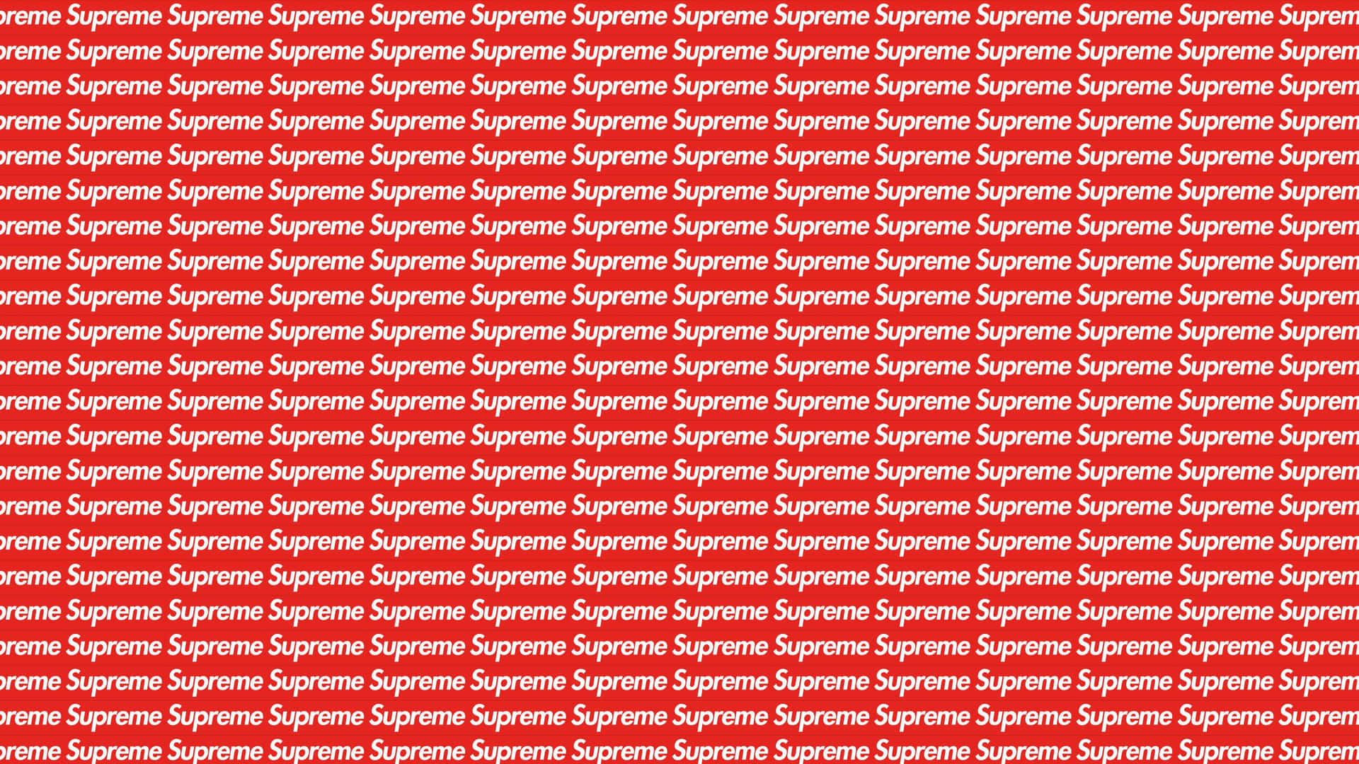 supreme aesthetic 桌布 壁紙 — 一個大膽的紅色背景，充滿重複的白色「Supreme」文字，形成網格圖案。