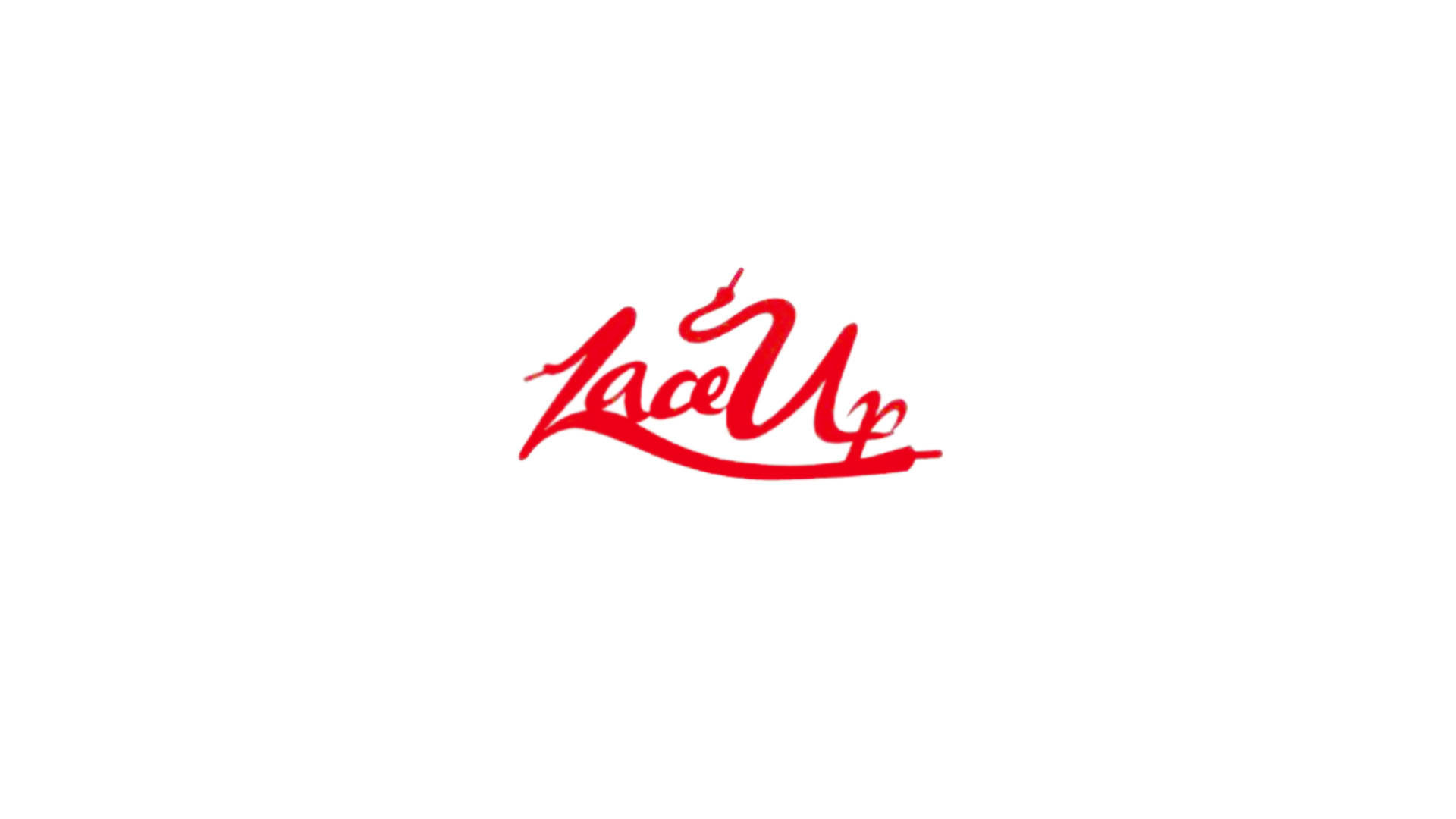 Lace 桌布 壁紙 — 一個大膽的紅色草書標誌，上面寫著「Lace Up」，居中在純白色背景上。