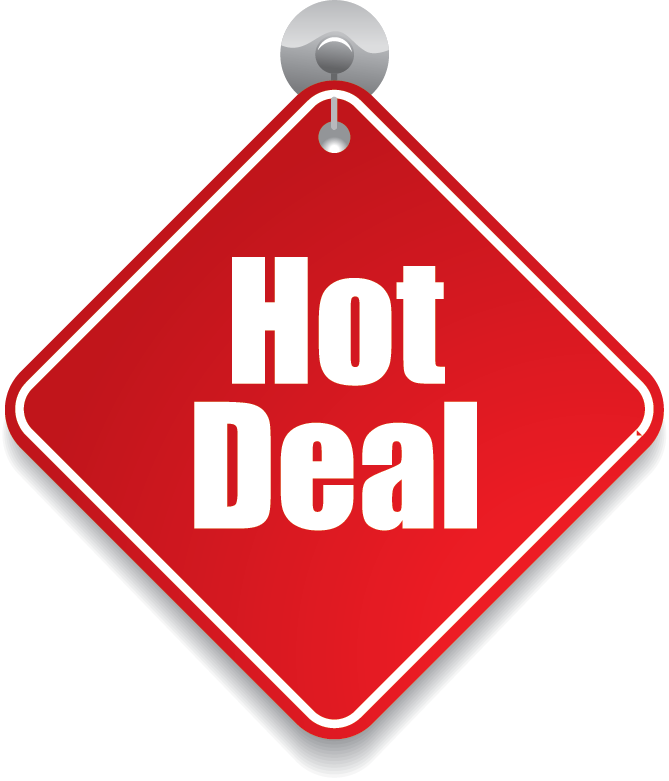 Signs 桌布 壁紙 — 一個大膽的紅色菱形標誌，上面有白色文字寫著「Hot Deal」，掛在銀色掛鉤上。