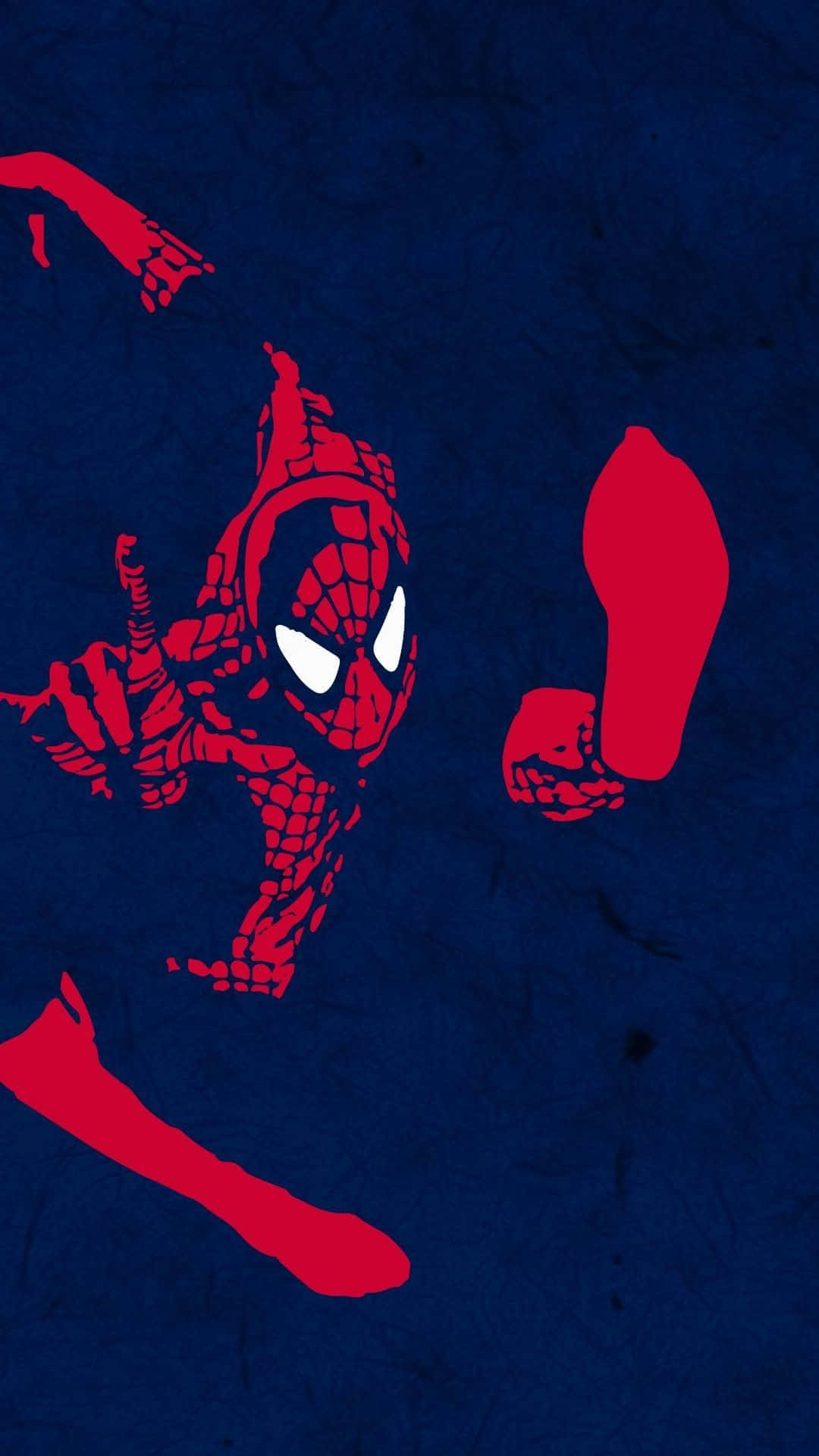 Spider Man Phone 桌布 壁紙 — 一個大膽的紅色蜘蛛人剪影，以動態姿勢呈現在有紋理的深藍色背景上。
