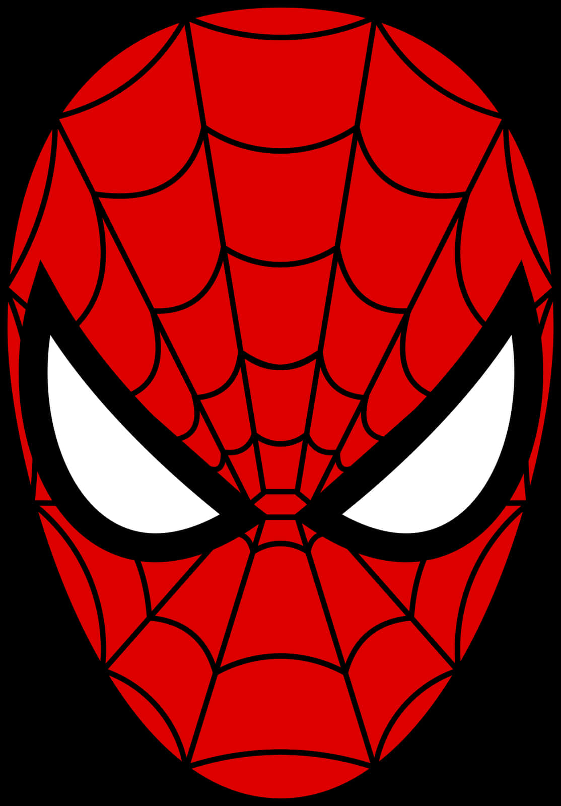 Spiderman Face 桌布 壁紙 — 一個大膽的紅色蜘蛛人面具，帶有黑色蛛網和銳利的白色眼睛，置於純黑色背景上。