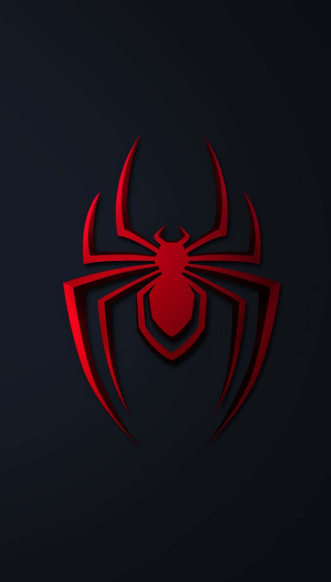 Red Spider 桌布 壁紙 — 一個大膽的紅色蜘蛛標誌，帶有尖銳的角狀腿部，居中於深色漸變背景上。