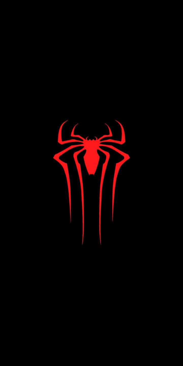 Red Spider 桌布 壁紙 — 一個大膽的紅色蜘蛛標誌在純黑色背景上發光，採用極簡設計。