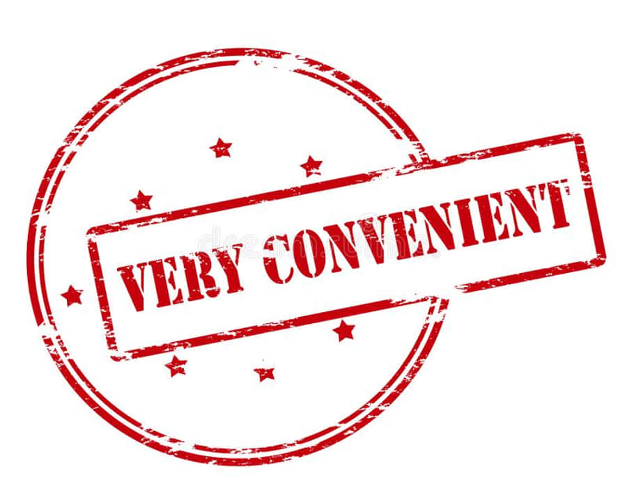 高清 桌布 壁紙 — 一個大膽的紅色郵票，圓形邊框內有星星和文字「VERY CONVENIENT」。