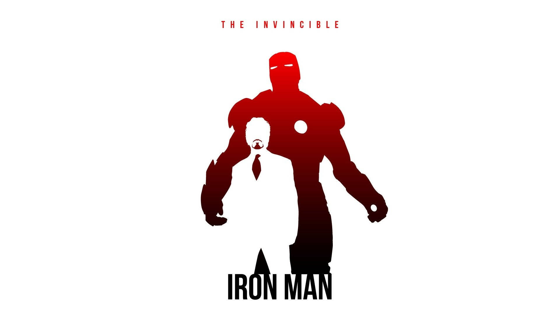 Iron Man Logo 桌布 壁紙 — 一個大膽的紅色鋼鐵人剪影，帶有白色套裝內部及文字 The Invincible Iron Man。