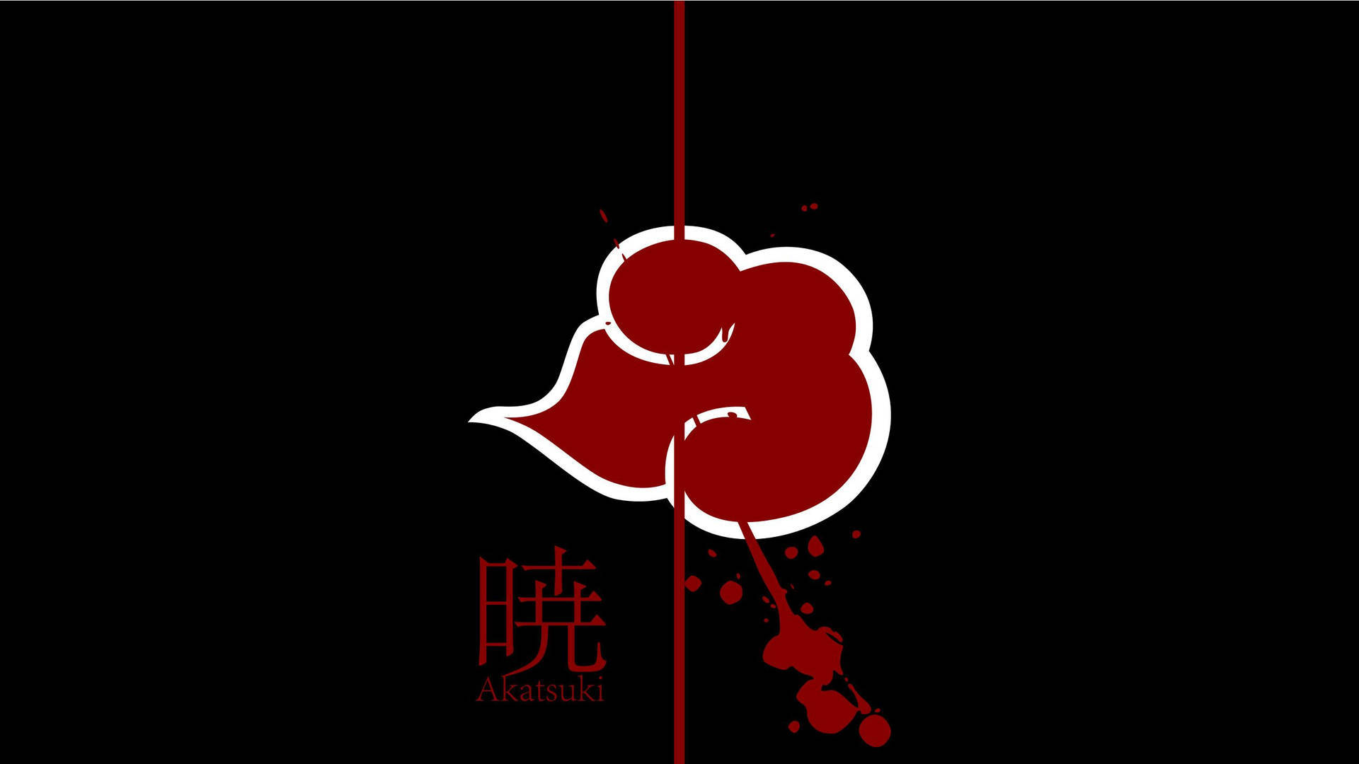 曉之雲動圖 桌布 壁紙 — 一個大膽的紅色雲朵符號，帶有白色輪廓和血跡，背景為黑色並附有日文字。