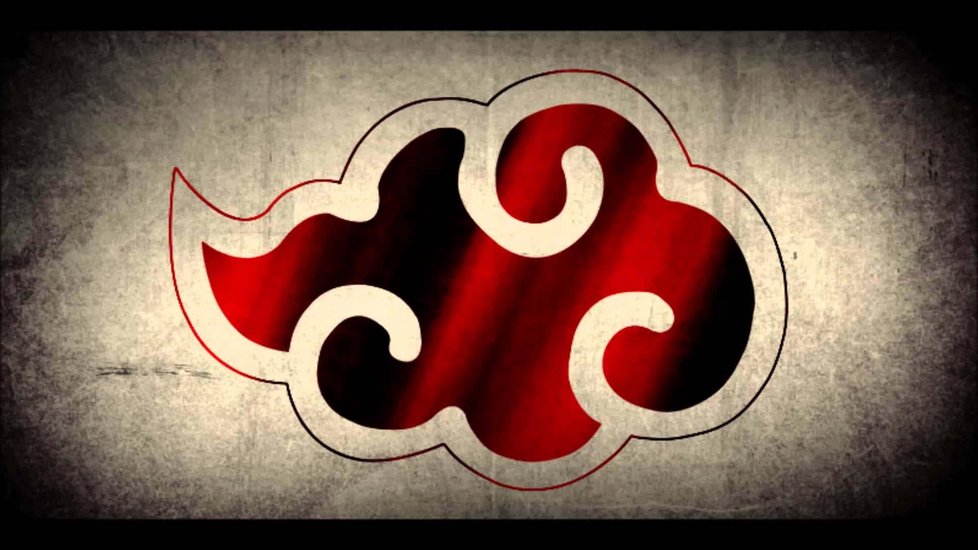 Akatsuki Symbol 桌布 壁紙 — 一個大膽的紅色雲朵符號，帶有白色漩渦和黑色中心，位於紋理灰色背景上。