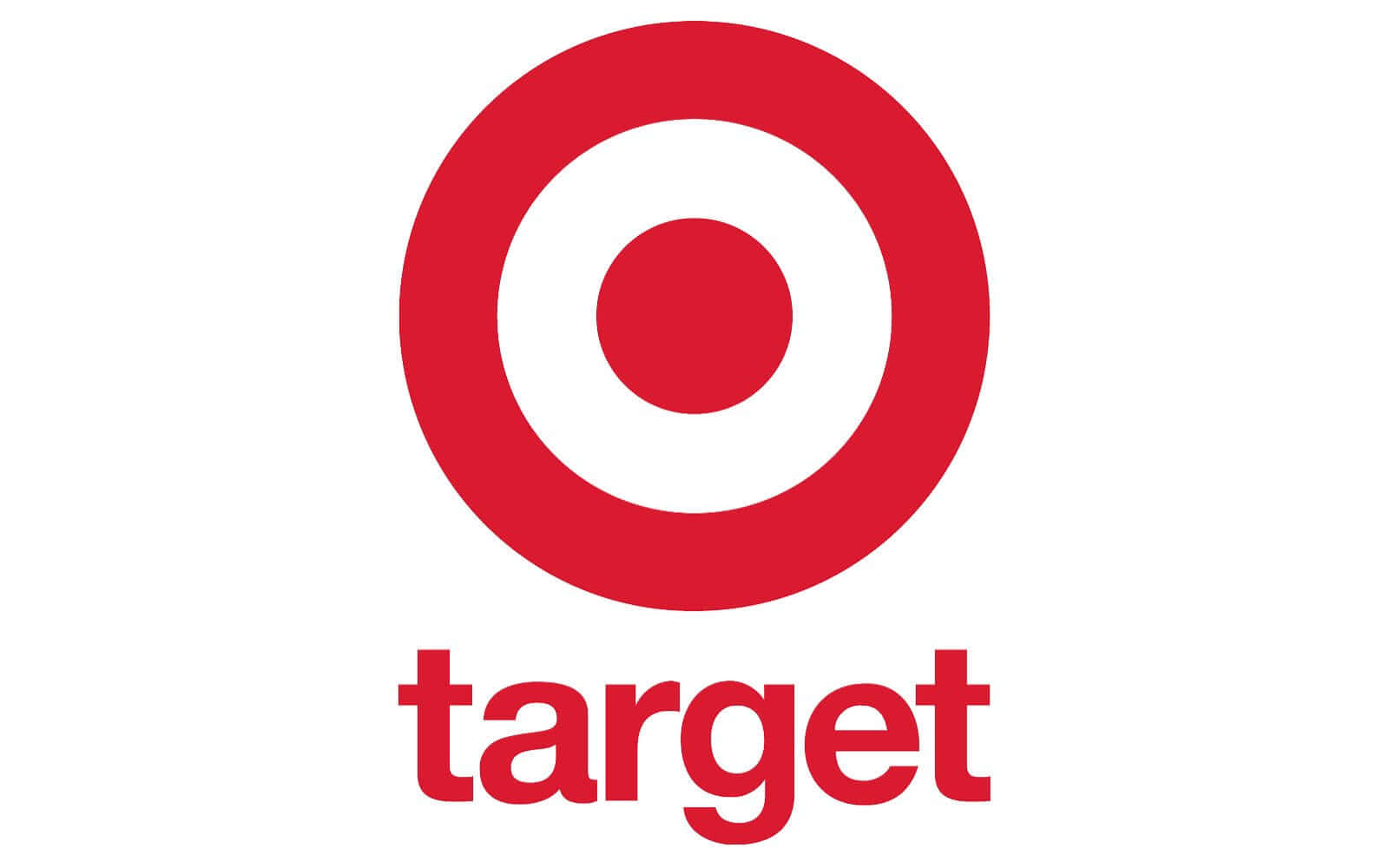目標 桌布 壁紙 — 一個大膽的紅色靶心標誌，下方有紅色小寫字母「target」，背景為純白色。