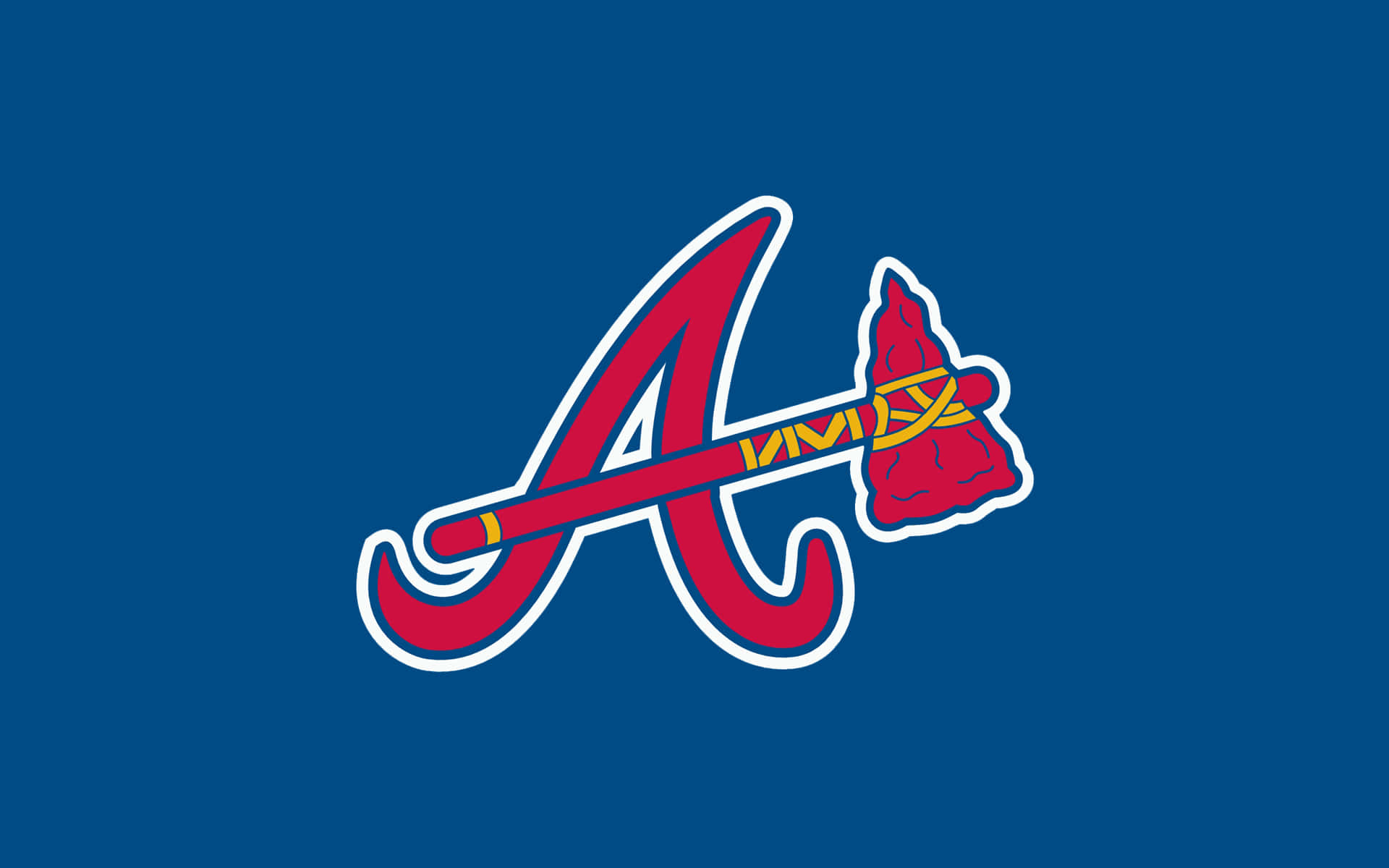 Atlanta Braves Desktop 桌布 壁紙 — 一個大膽的紅色風格化 'A'，內嵌一把戰斧，以白色輪廓勾勒在純藍色背景上。