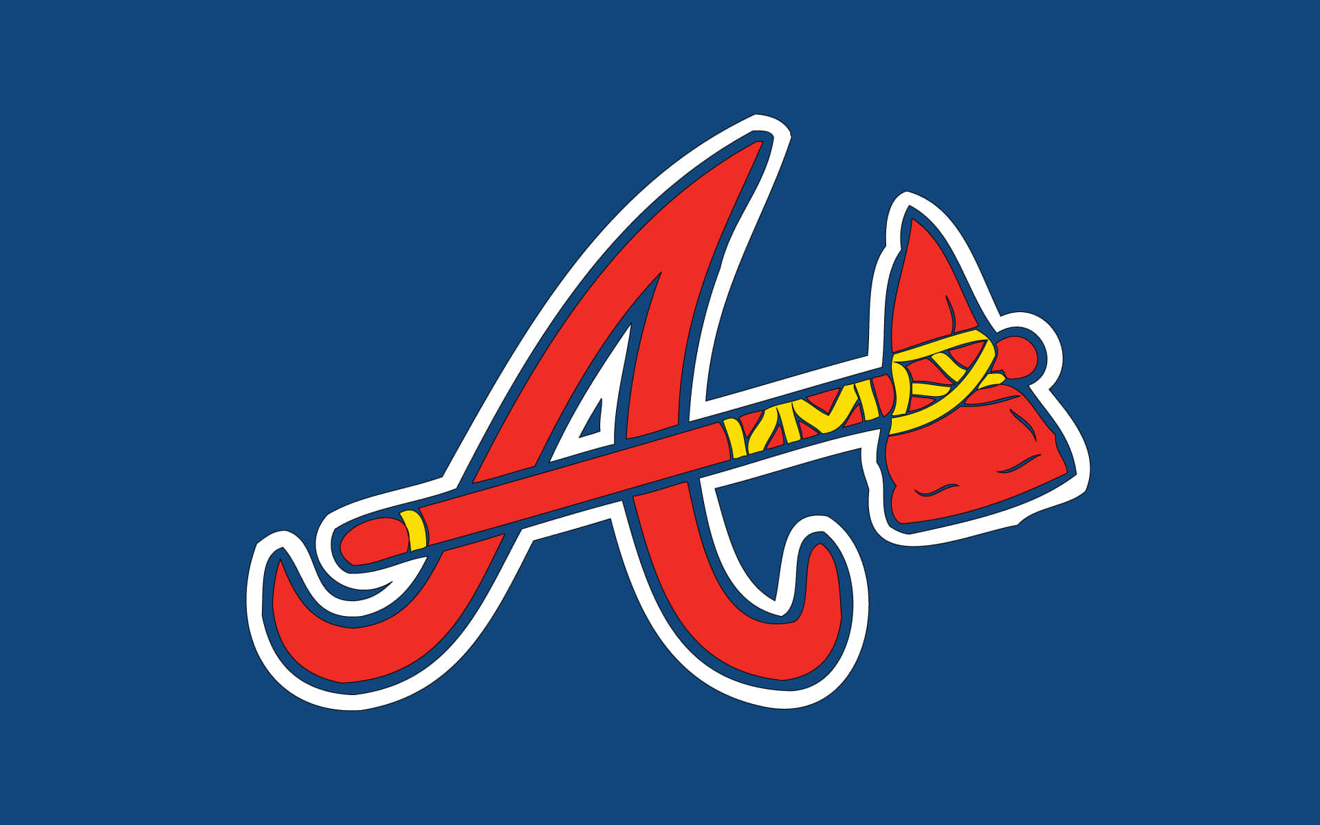 Atlanta Braves Desktop 桌布 壁紙 — 一個大膽的紅色風格化 'A'，其設計中整合了戰斧，以白色輪廓勾勒在純藍色背景上。