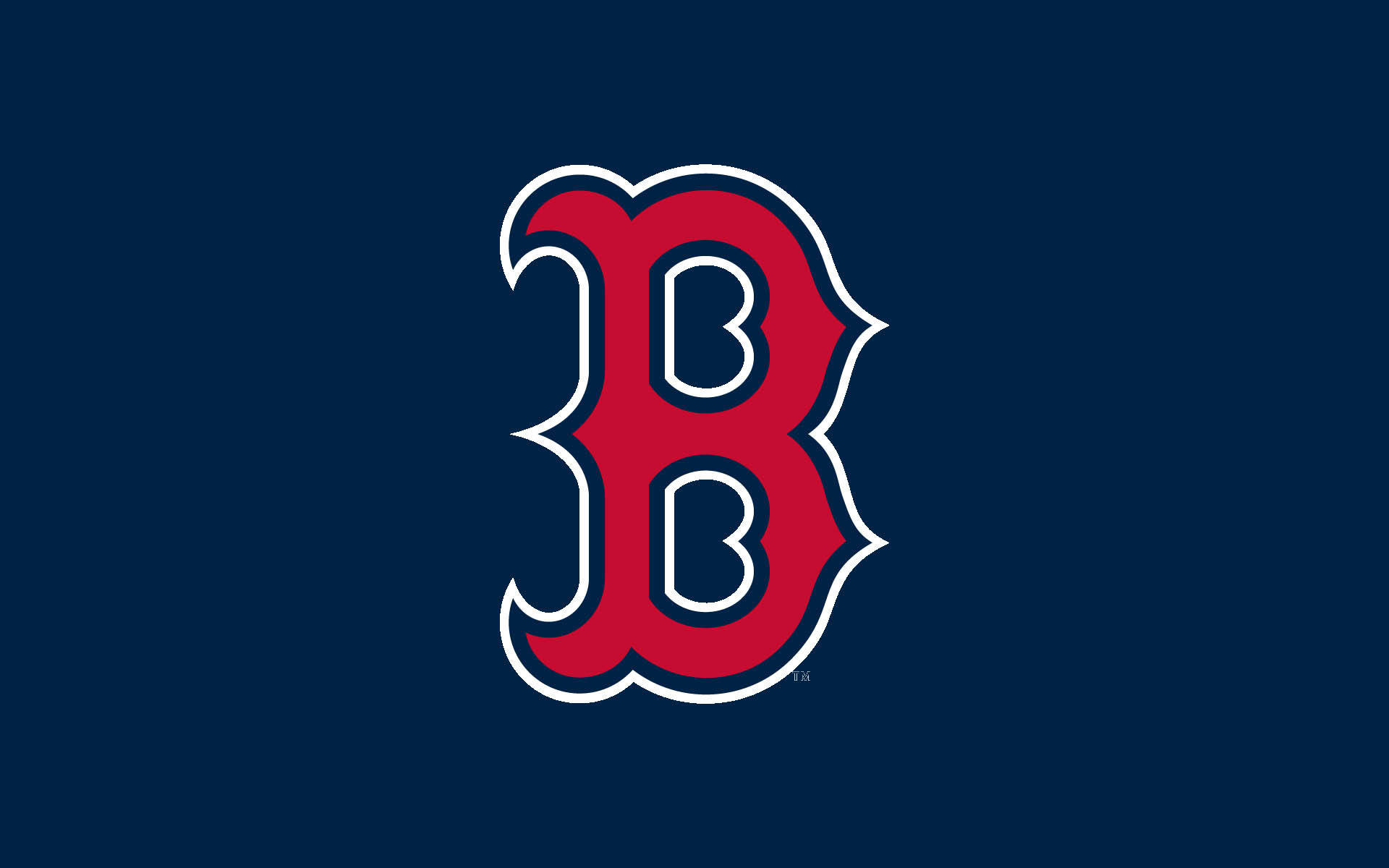 Red Sox 桌布 壁紙 — 一個大膽的紅色風格化B標誌，帶有白色輪廓，居中在純海軍藍背景上。