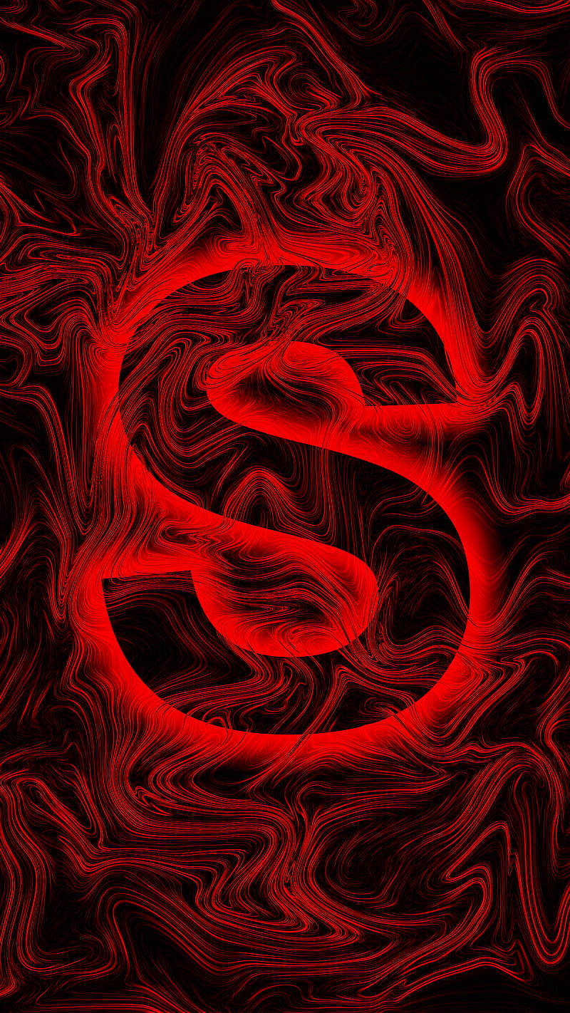 紅色旋轉S形，背景為黑色流體，帶有發光線條。 — 字母動畫 壁紙