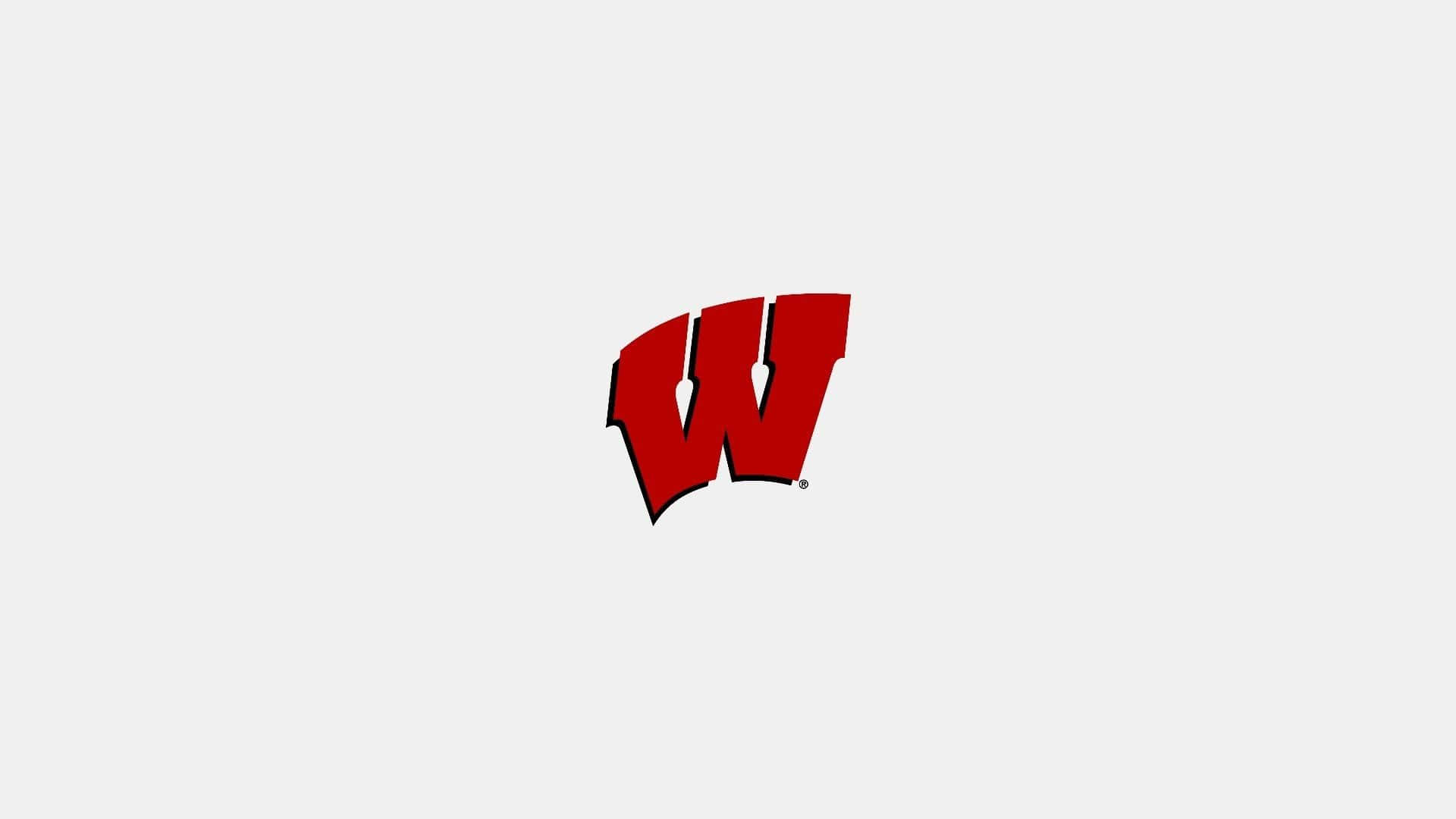 Wisconsin Badgers 桌布 壁紙 — 一個大膽的紅色風格化W標誌，帶有黑色輪廓，居中在純淺灰色背景上。