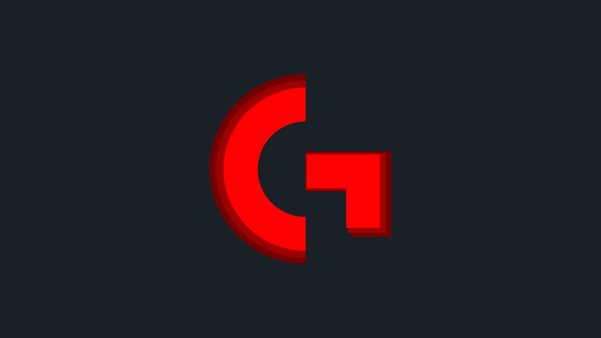 Logitech 桌布 壁紙 — 一個大膽的紅色風格化字母G，帶有層次深度，在深灰色背景上脫穎而出。