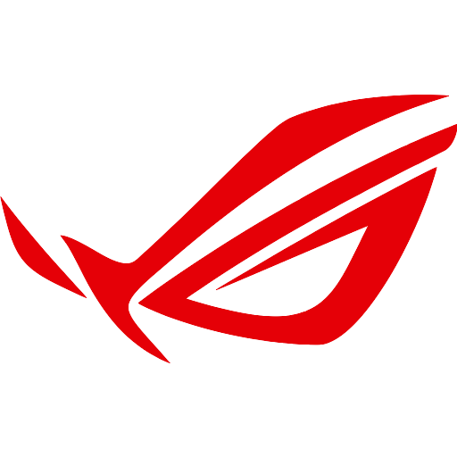 Asus Logo 桌布 壁紙 — 一個大膽的紅色風格化眼睛標誌，在純黑色背景上，喚起遊戲強度和品牌身份。