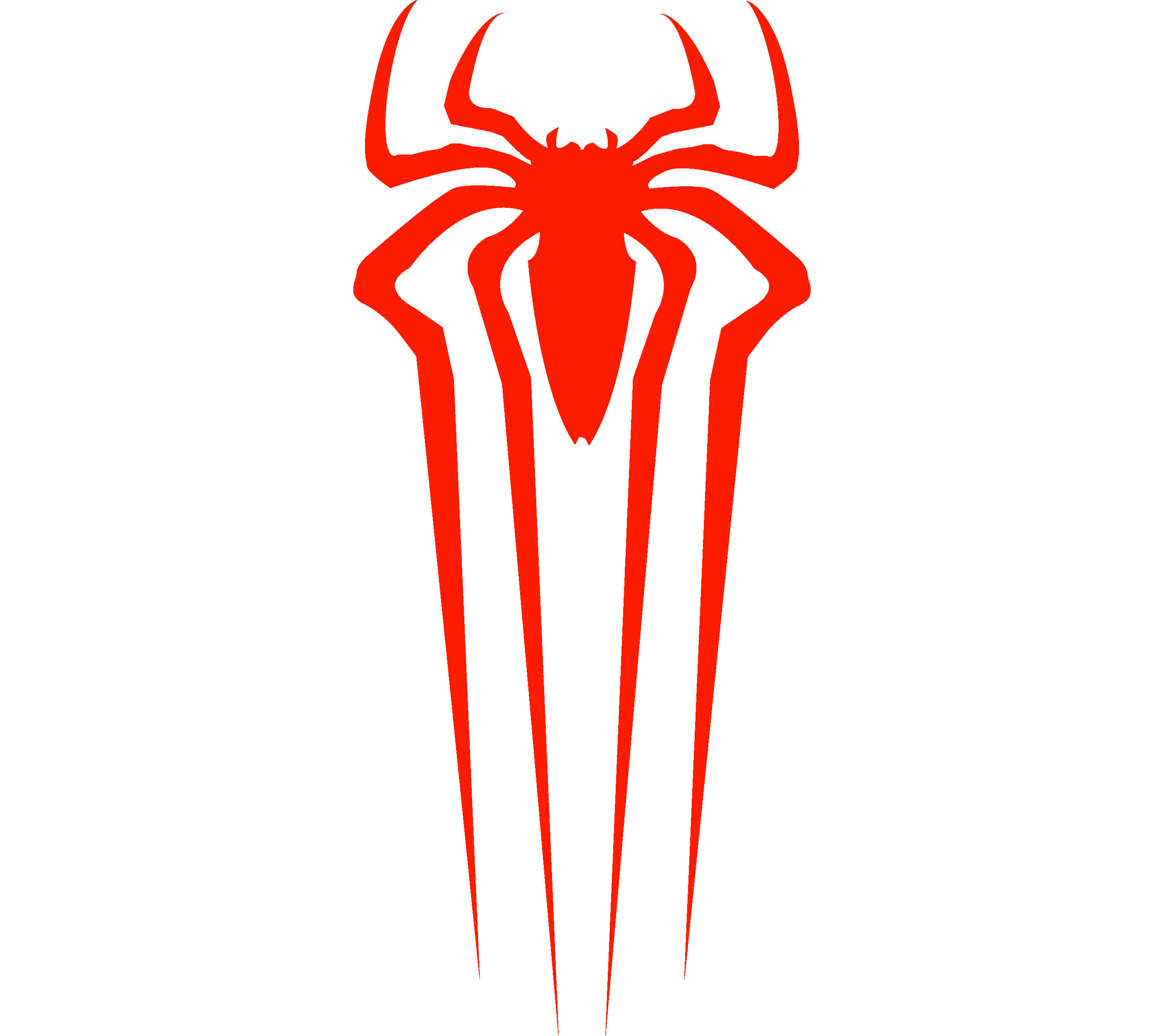 Spider Man Ps4 Logo 桌布 壁紙 — 一個大膽的紅色風格化蜘蛛標誌，帶有尖銳的腿，在純白色背景上。