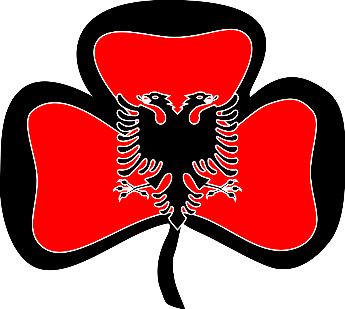 Albania 桌布 壁紙 — 一個大膽的紅色馬爾他十字，上面有白色輪廓的黑色雙頭鷹，背景為黑色。