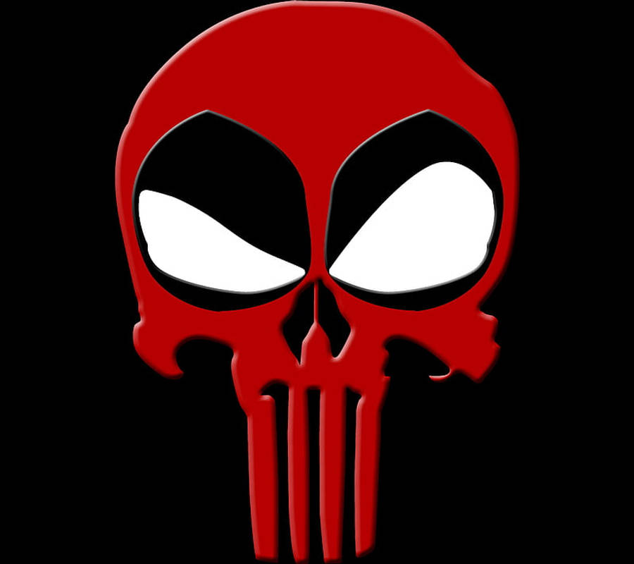 Punisher Logo 桌布 壁紙 — 一個大膽的紅色骷髏標誌，帶有白色眼睛和黑色輪廓，置於純黑色背景上。