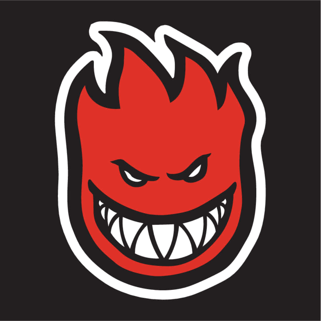 Logo Design 桌布 壁紙 — 一個大膽的紅色魔鬼面孔，帶有鋒利的牙齒和憤怒的眼睛，以白色輪廓勾勒在黑色背景上。