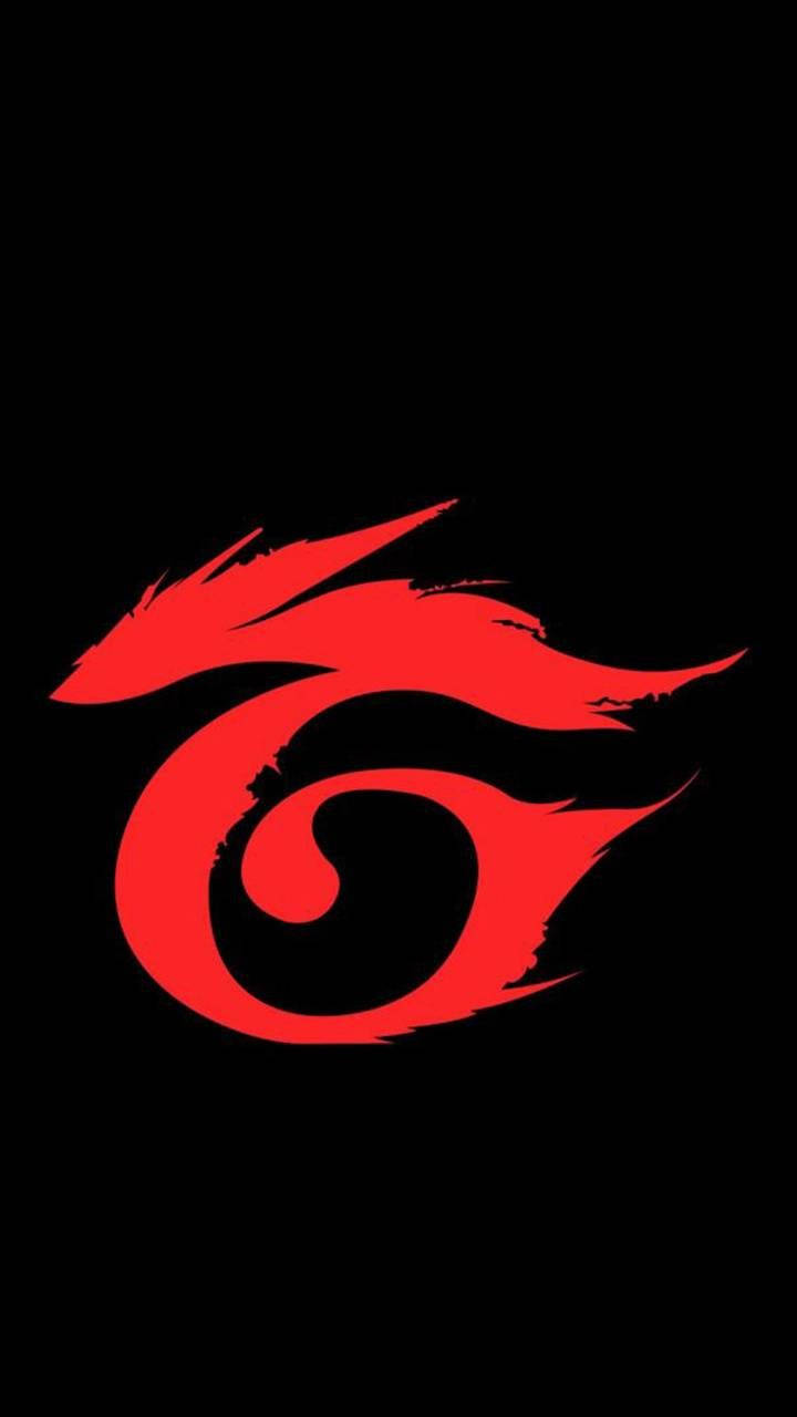 Free Fire Logo 桌布 壁紙 — 一個大膽的紅色龍標誌在純黑色背景上動態旋轉。