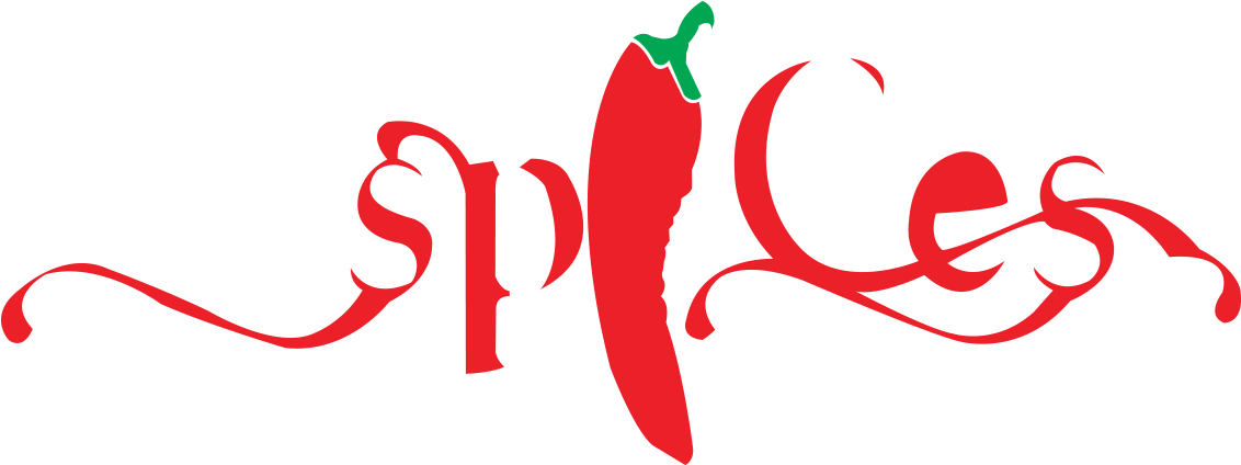 加勒比海 桌布 壁紙 — 一個大膽的紅辣椒，風格化為「Spices」中的字母「i」，用於加勒比海餐廳標誌，背景為黑色。