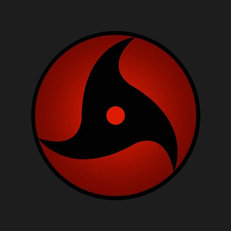itachi sharingan 桌布 壁紙 — 一個大膽的紅黑三叉眼符號，居中在深灰色背景上。
