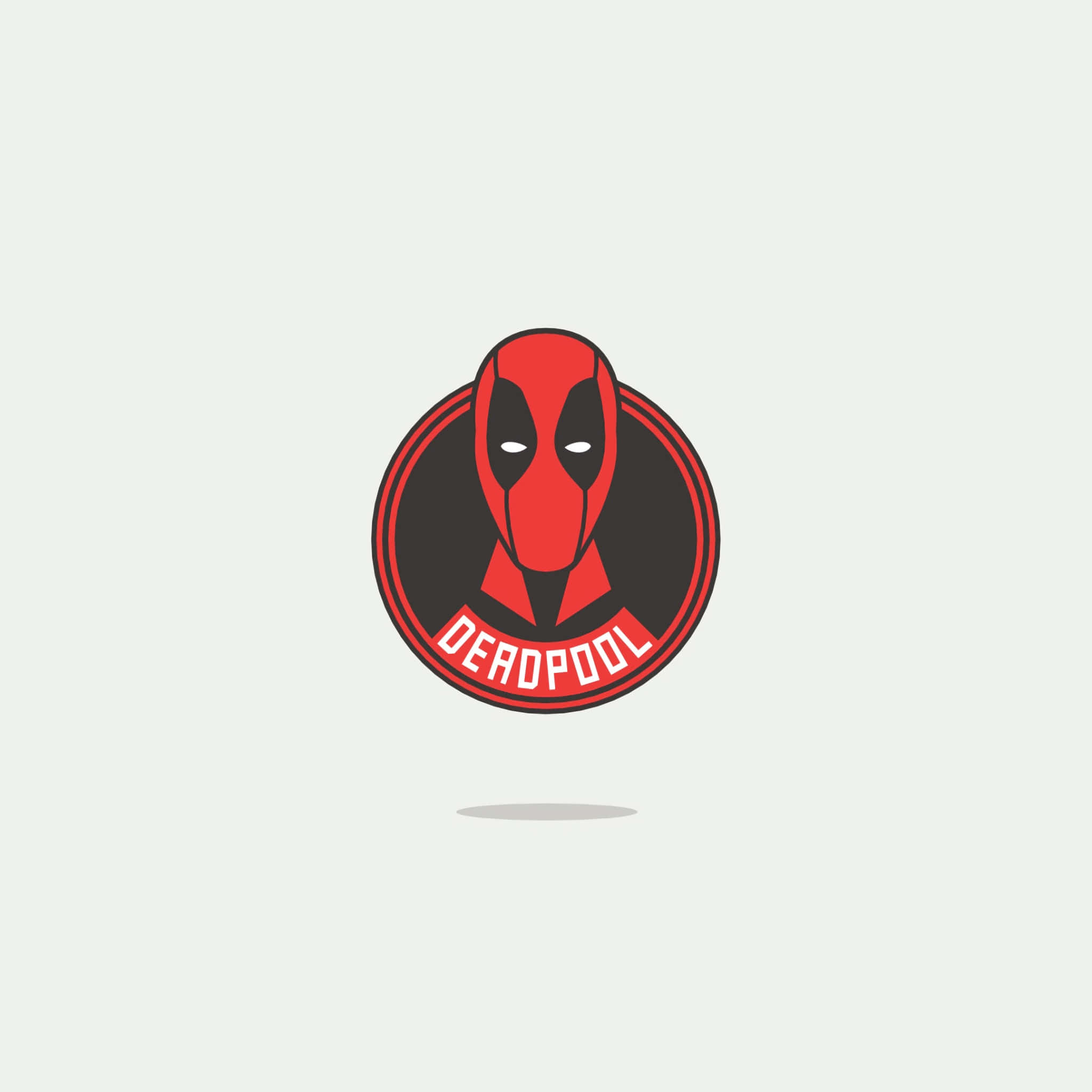 Cool Logo 桌布 壁紙 — 一個大膽的紅黑色死侍標誌，帶有白色眼睛，居中在淺灰色背景上。