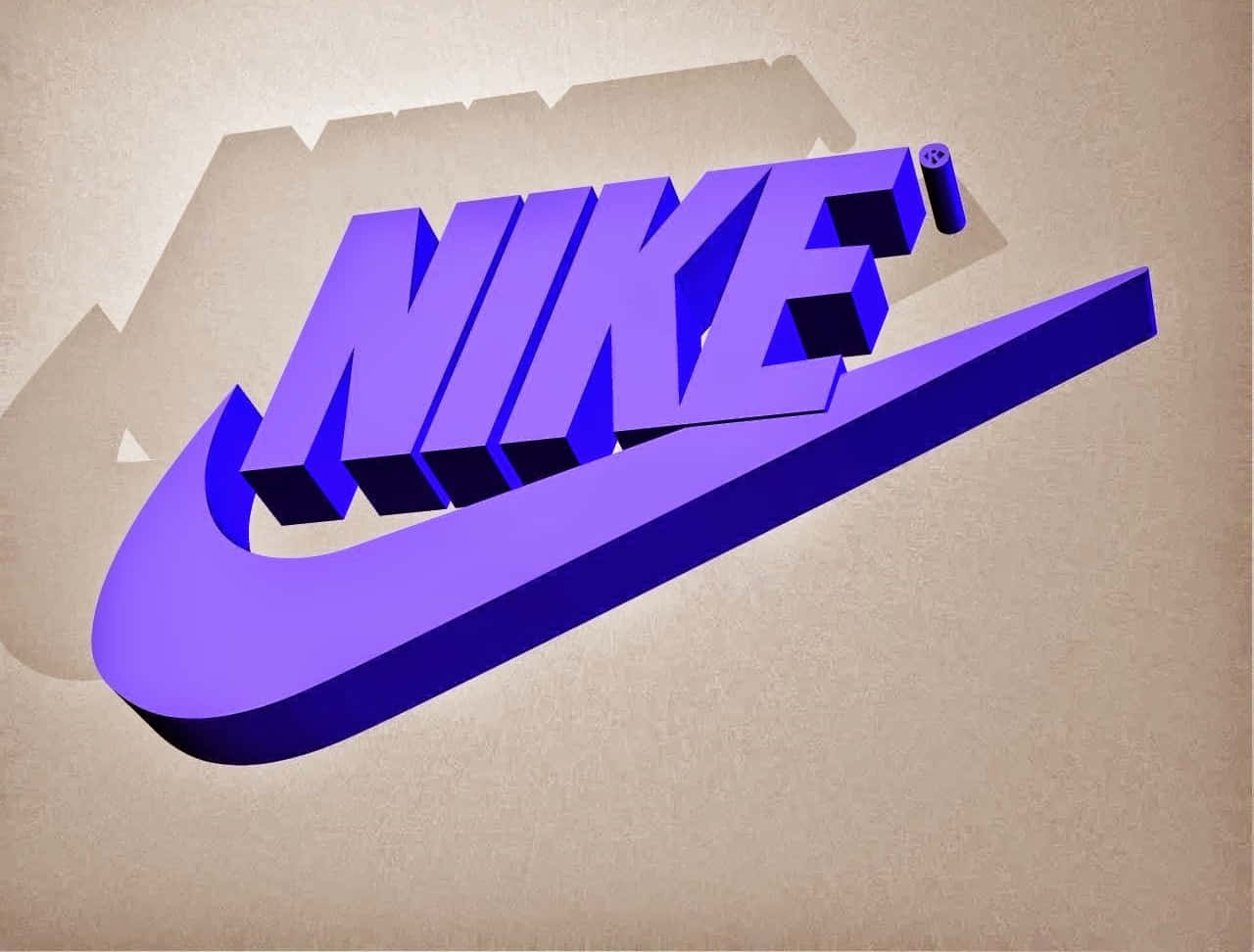 Nike 桌布 壁紙 — 一個大膽的紫色3D Nike標誌連同swoosh在紋理米色背景上投射陰影。
