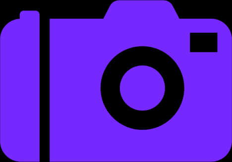 Camera Logo 桌布 壁紙 — 一個大膽的紫色相機圖示，帶有黑色輪廓和鏡頭細節，背景為白色。