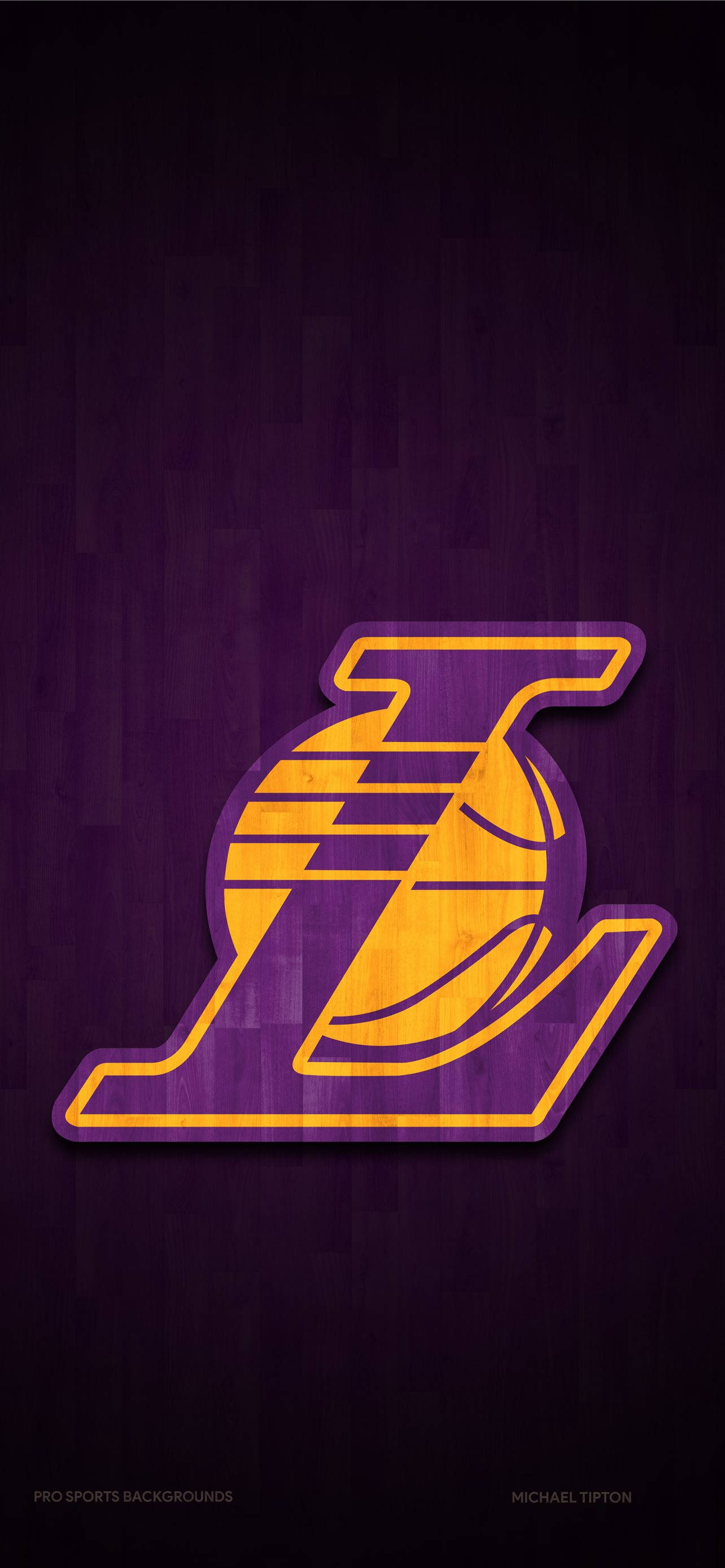 Lakers iPhone 桌布 壁紙 — 一個大膽的紫金色洛杉磯湖人隊標誌在紋理深紫色背景上脫穎而出。