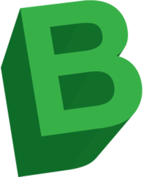 字母B 桌布 壁紙 — 一個大膽的綠色3D字母B，帶有漸變陰影和柔和陰影，背景為黑色。