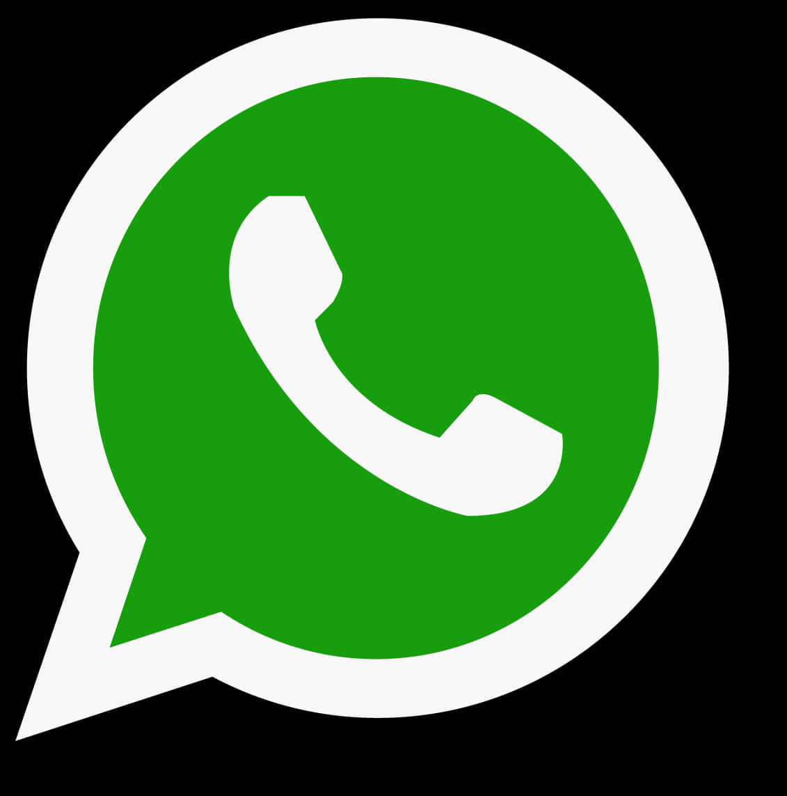 WhatsApp 桌布 壁紙 — 一個大膽的綠色WhatsApp標誌，對話氣泡內有白色電話圖標，背景為黑色。