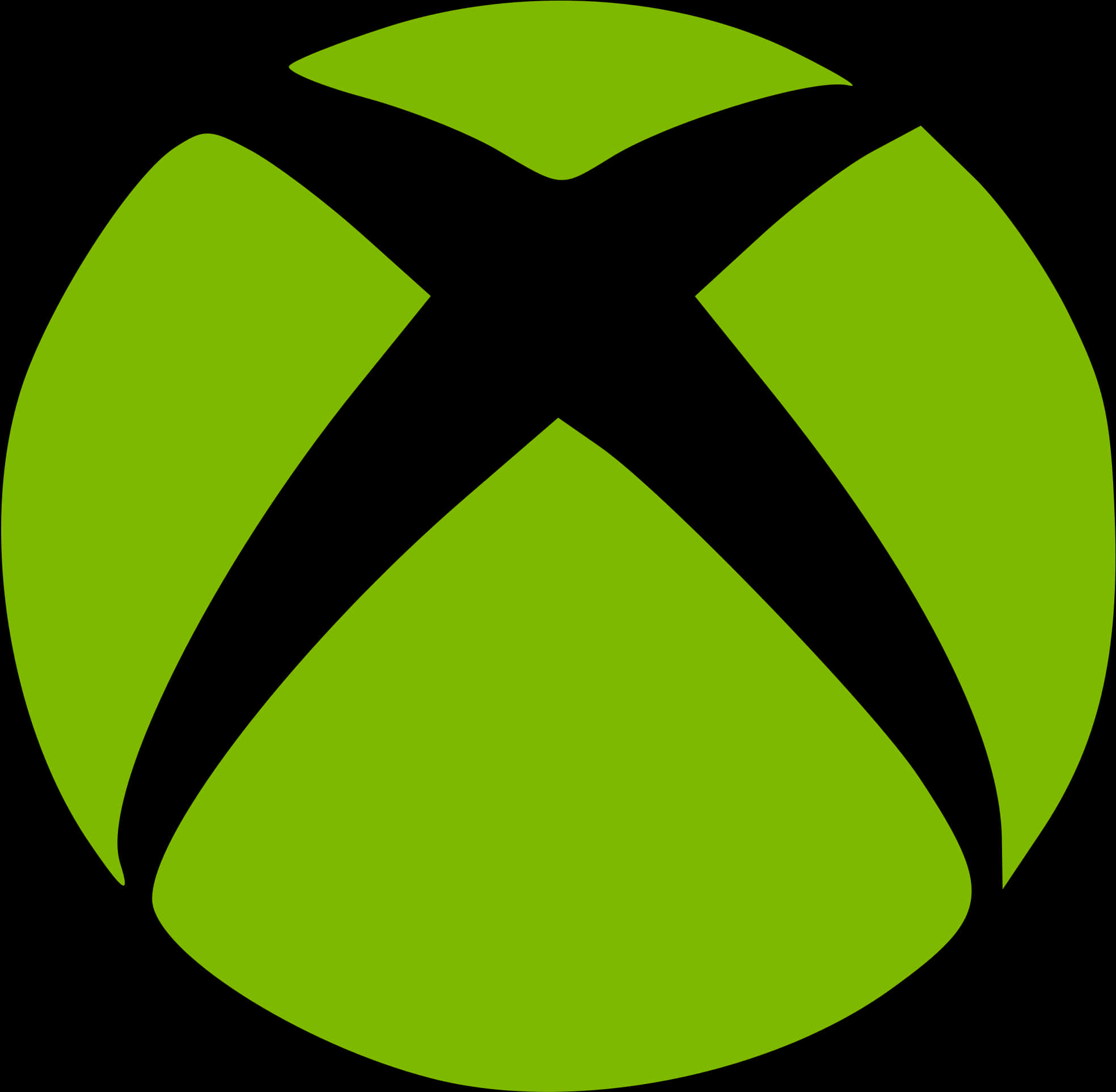 Xbox 桌布 壁紙 — 一個大膽的綠色Xbox標誌，帶有黑色X形狀，位於純黑色背景上。