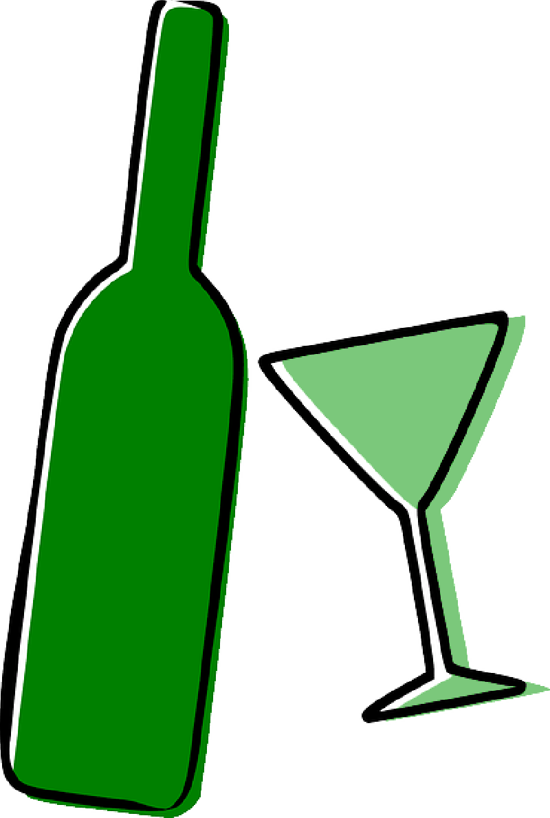 醉意朦朧 桌布 壁紙 — 一個大膽的綠色酒瓶和馬丁尼杯，以黑色輪廓勾勒在純綠色背景上。