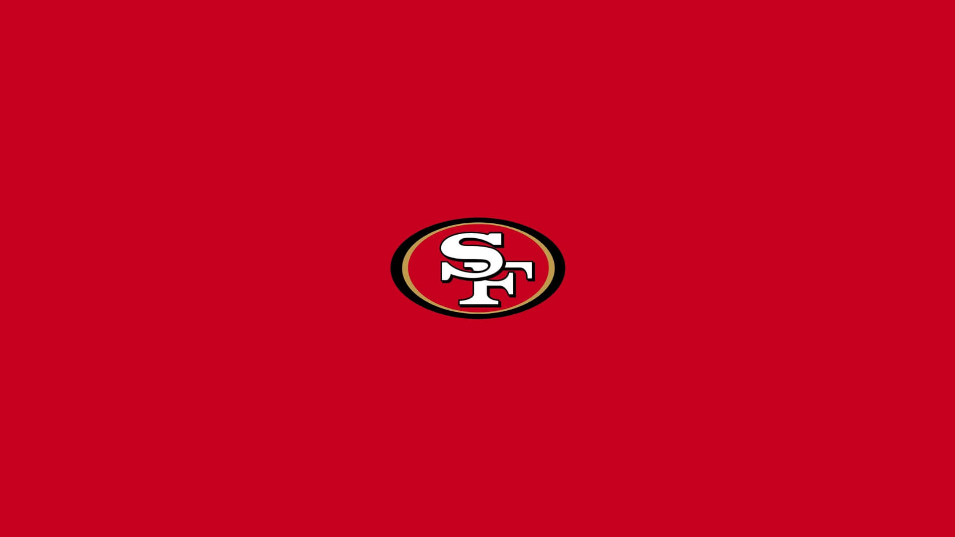49ers 桌布 壁紙 — 一個大膽的舊金山49人隊標誌置中在純紅色背景上。
