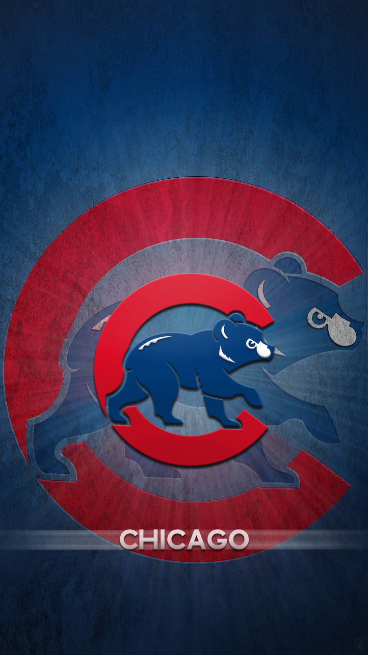 Cubs 桌布 壁紙 — 一個大膽的芝加哥小熊隊標誌，在紋理藍色背景上，紅色C內有一隻藍色熊。